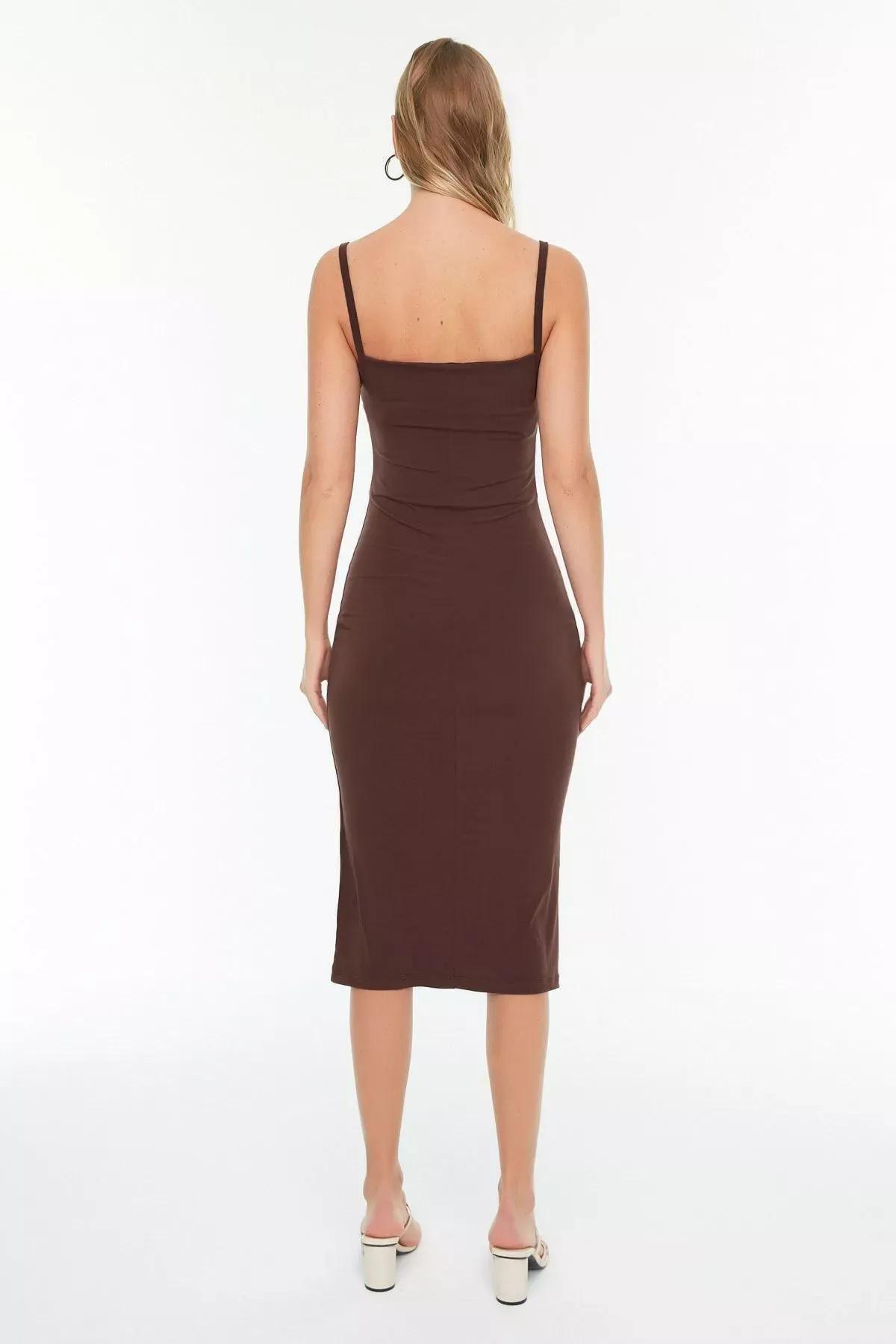 Brown Fitted Bodycon Dress, Brown, large image number 4