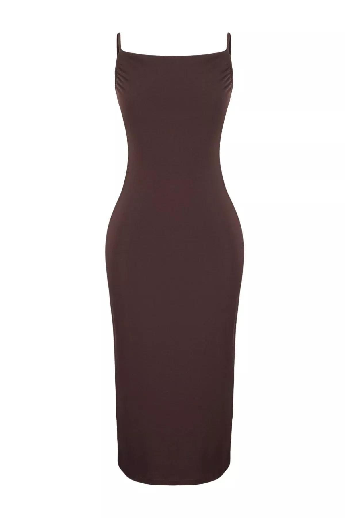 Brown Fitted Bodycon Dress, Brown, large image number 5
