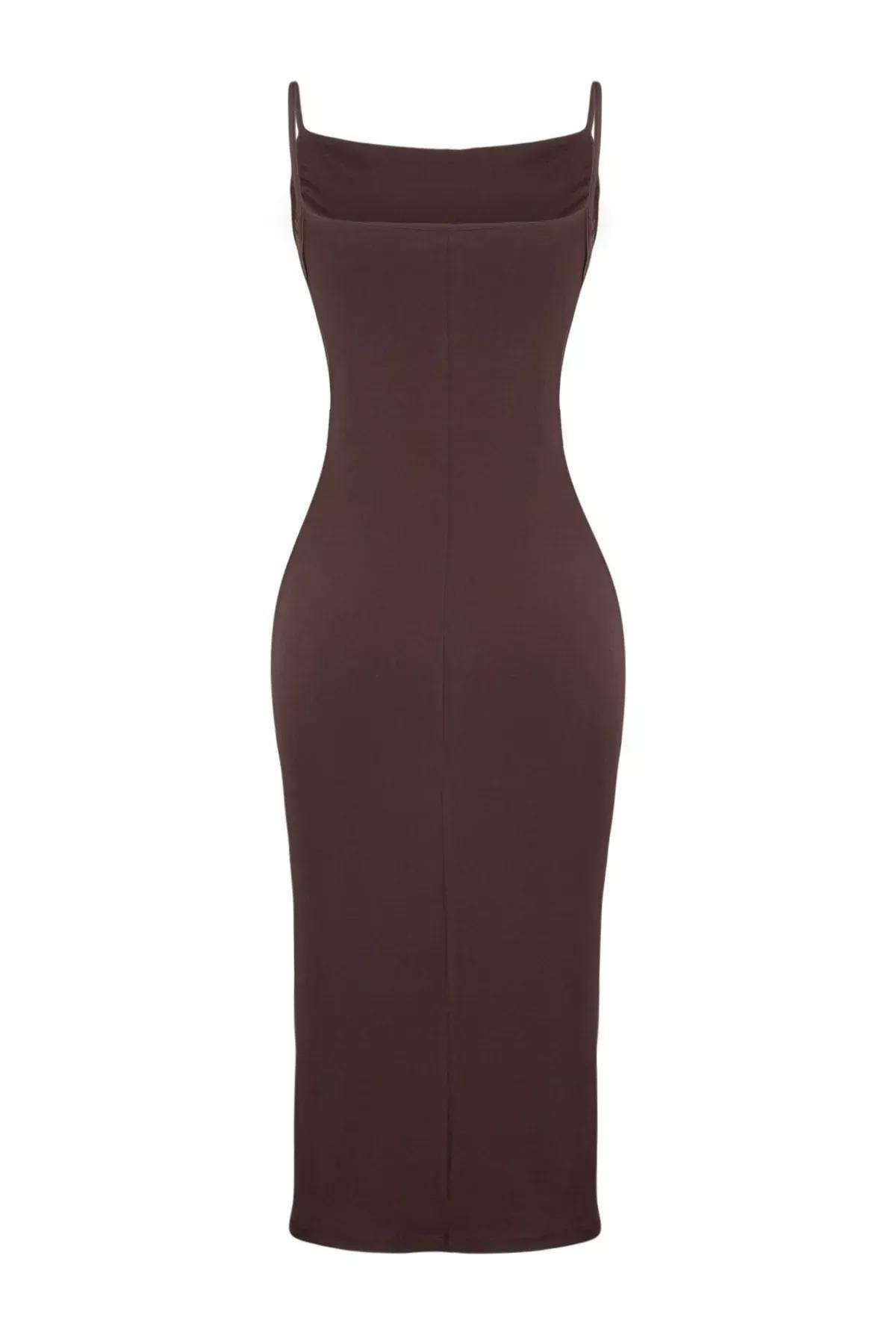 Brown Fitted Bodycon Dress, Brown, large image number 6