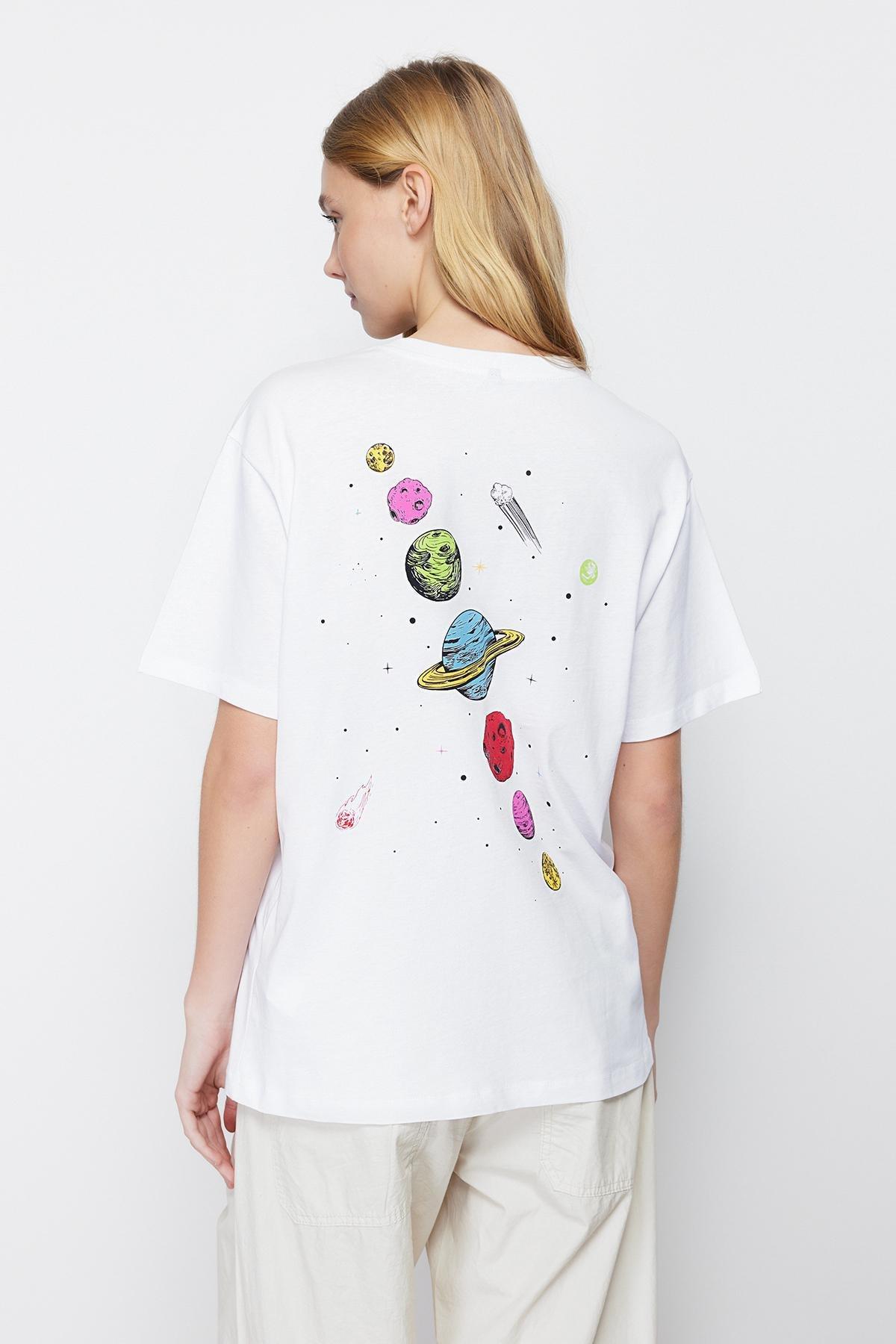 White Printed Oversized T-Shirt, , medium