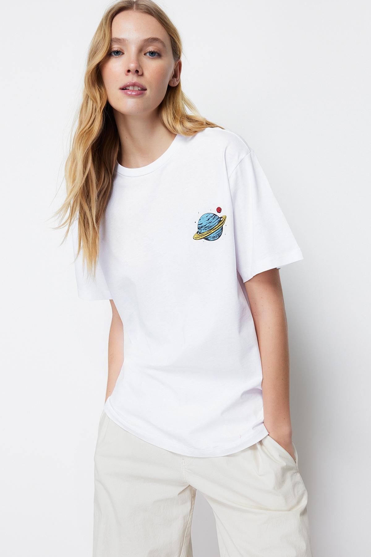 White Printed Oversized T-Shirt, , large image number 1
