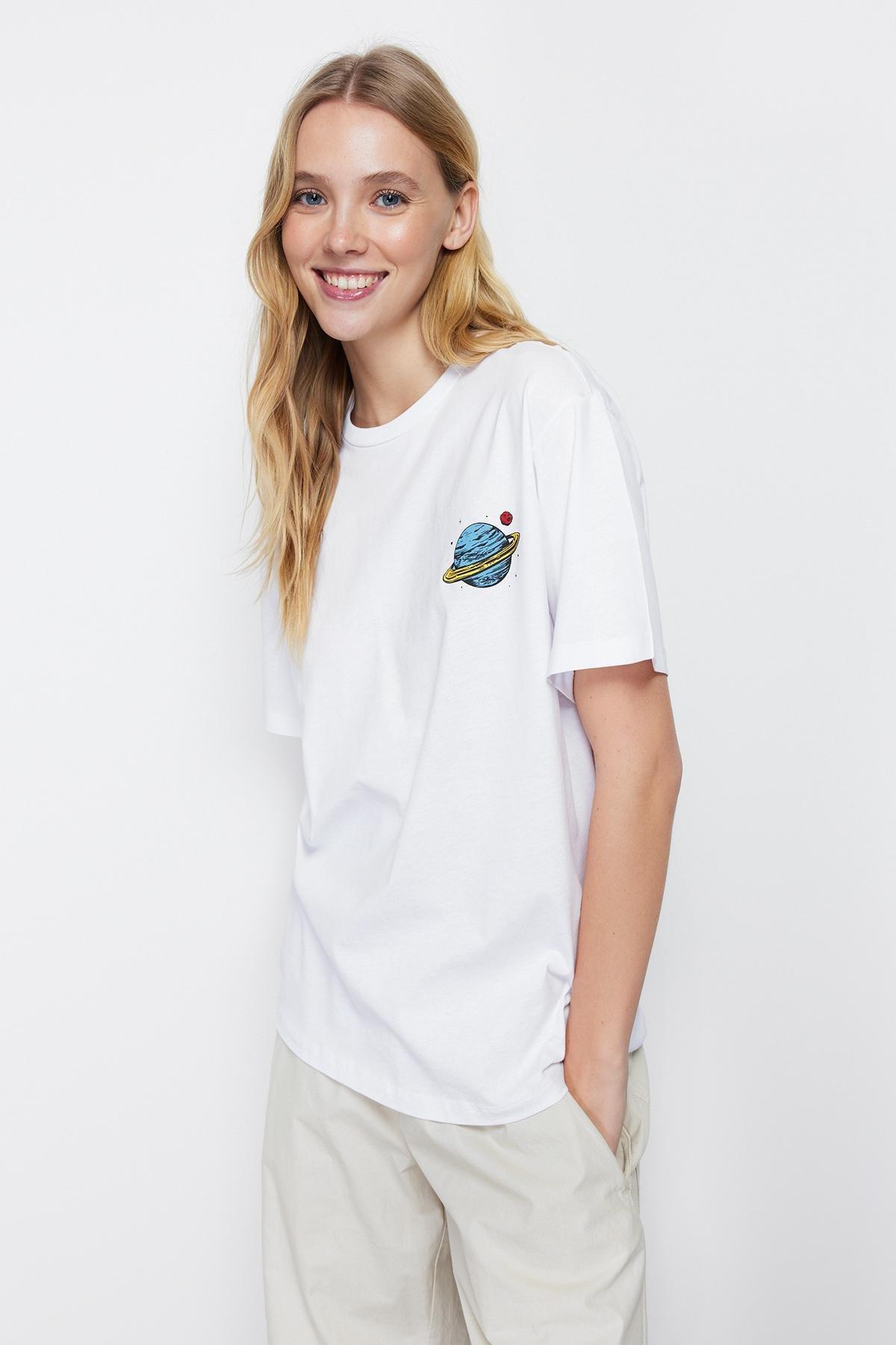 White Printed Oversized T-Shirt, , large image number 3