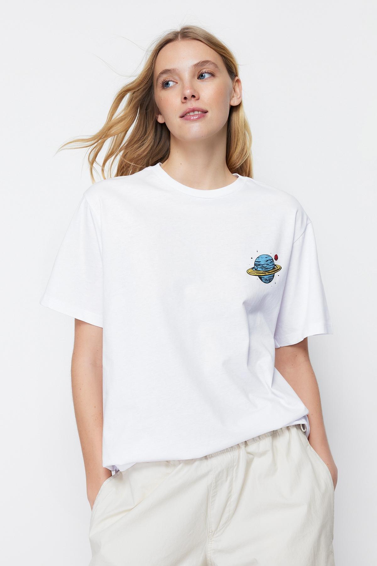 White Printed Oversized T-Shirt, , large image number 4