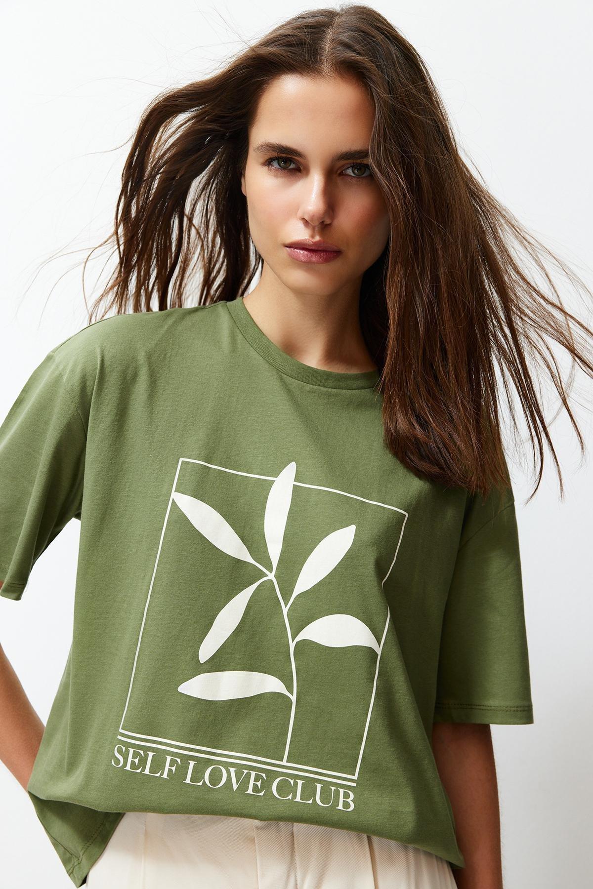 Green Printed Relaxed T-Shirt, , medium