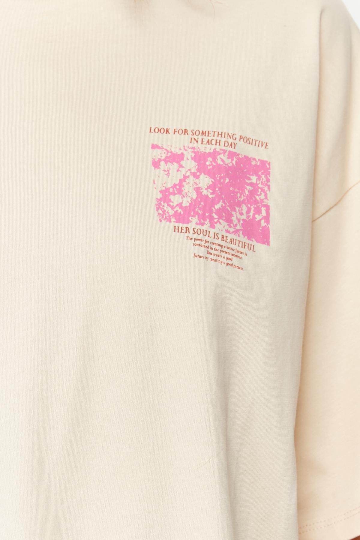 Beige Floral Oversized T-Shirt, , medium