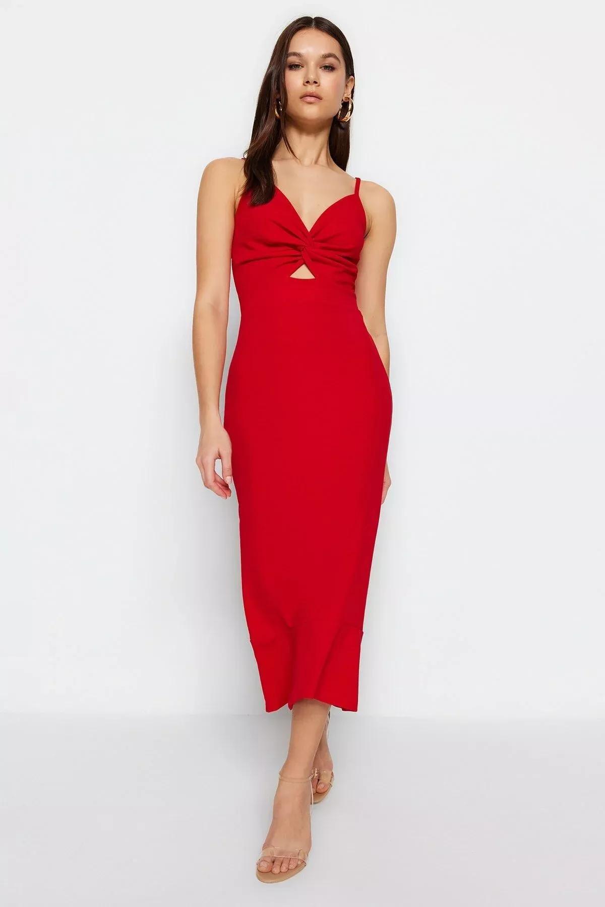 Red Ruffle Hem V-Neck Dress, , large image number 2