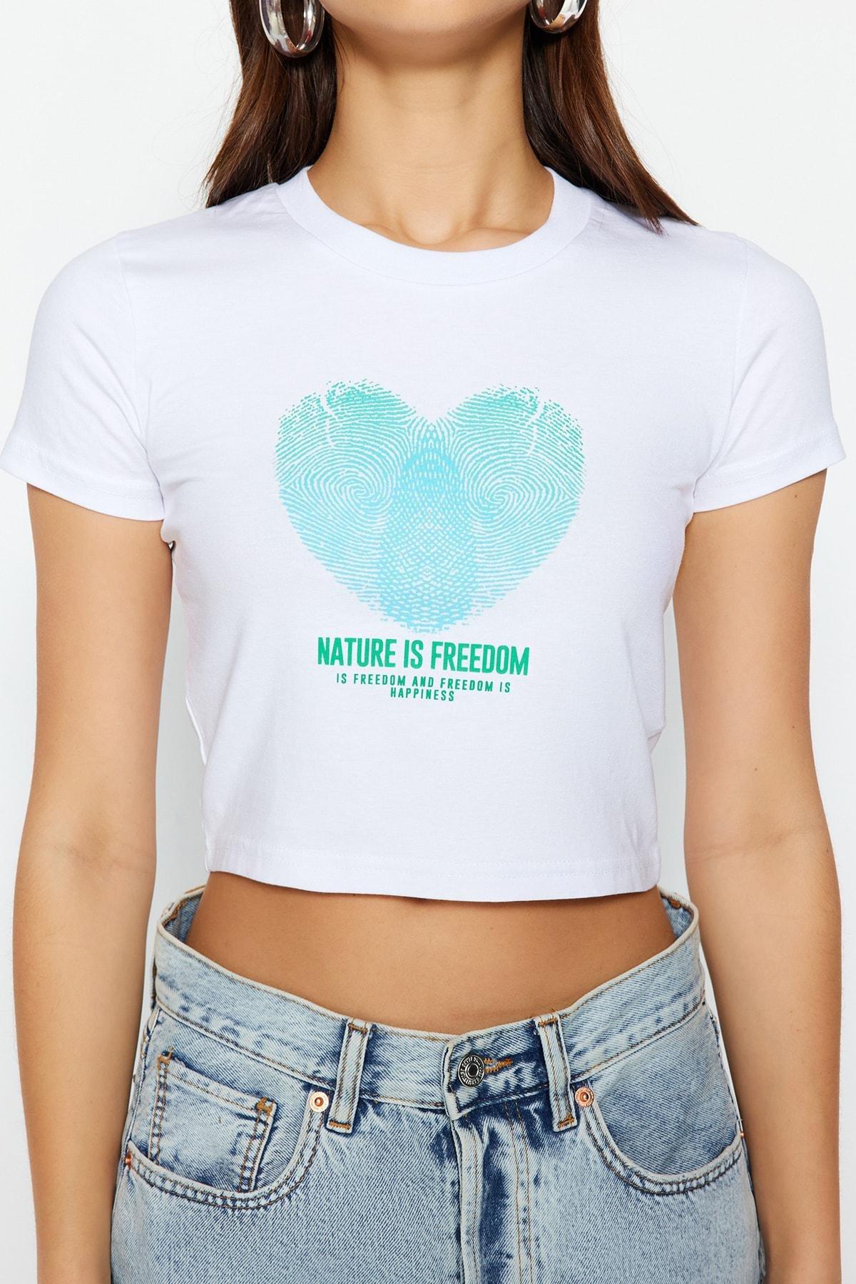White Heart Crew Neck Slim T-Shirt, White, large image number 3