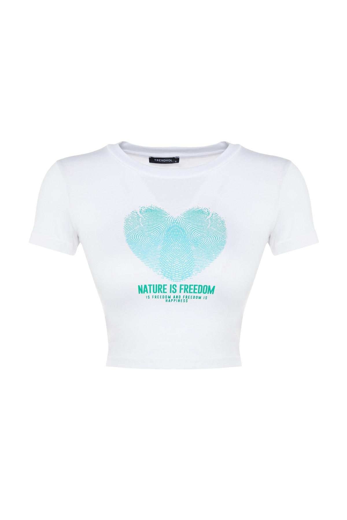 White Heart Crew Neck Slim T-Shirt, White, large image number 5