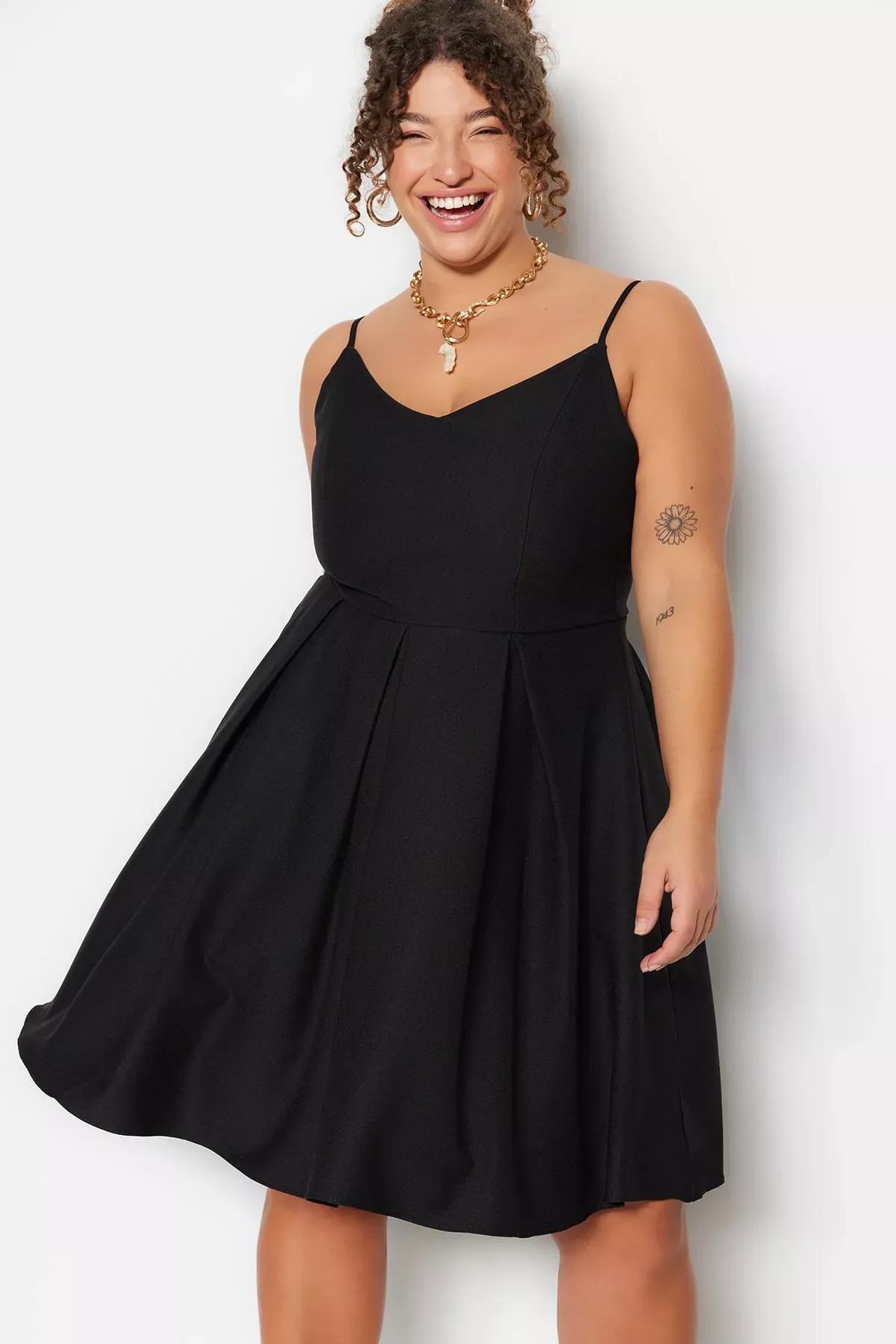 Black A-Line Plus Size Dress, BLACK, large image number 0