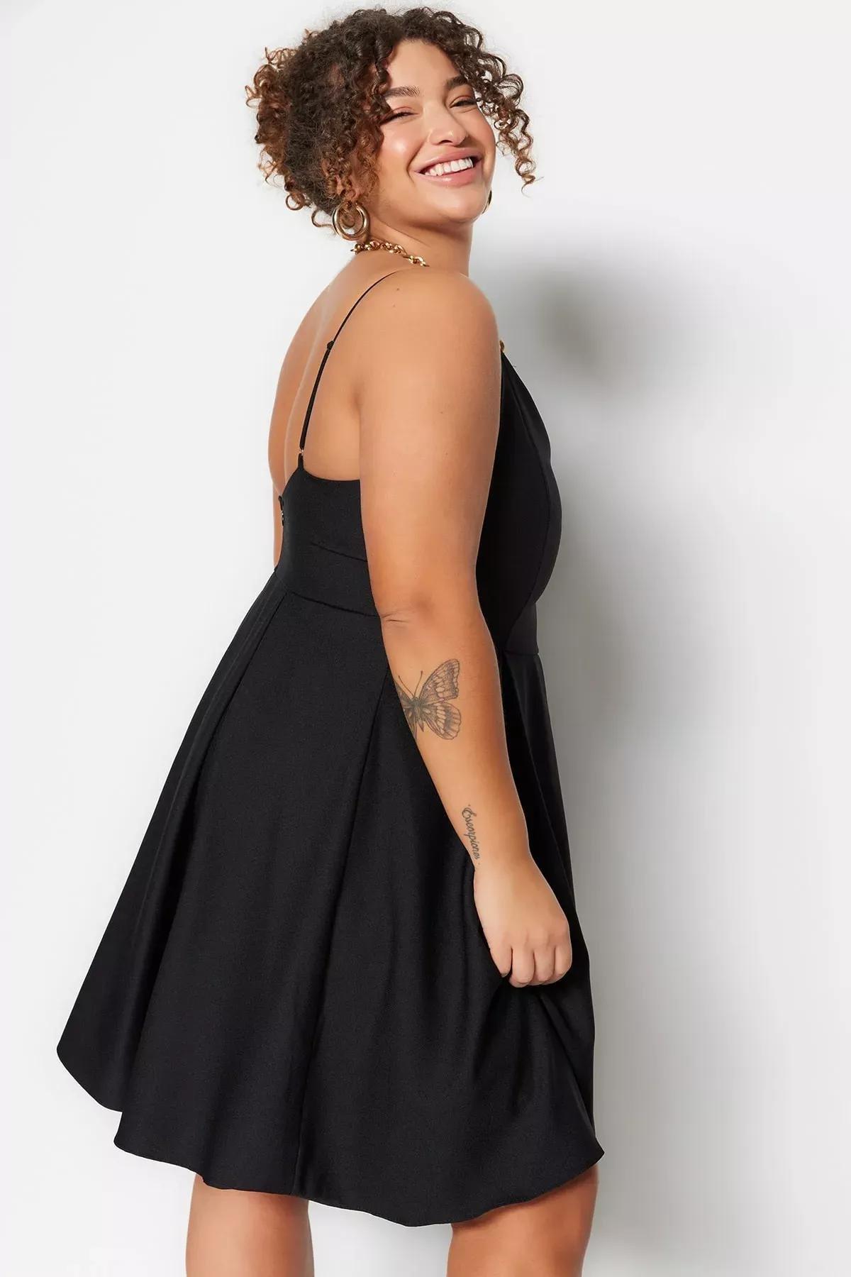 Black A-Line Plus Size Dress, BLACK, large image number 1