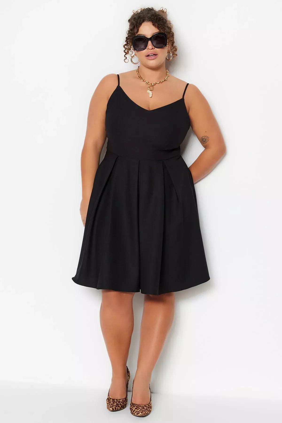Black A-Line Plus Size Dress, BLACK, large image number 2