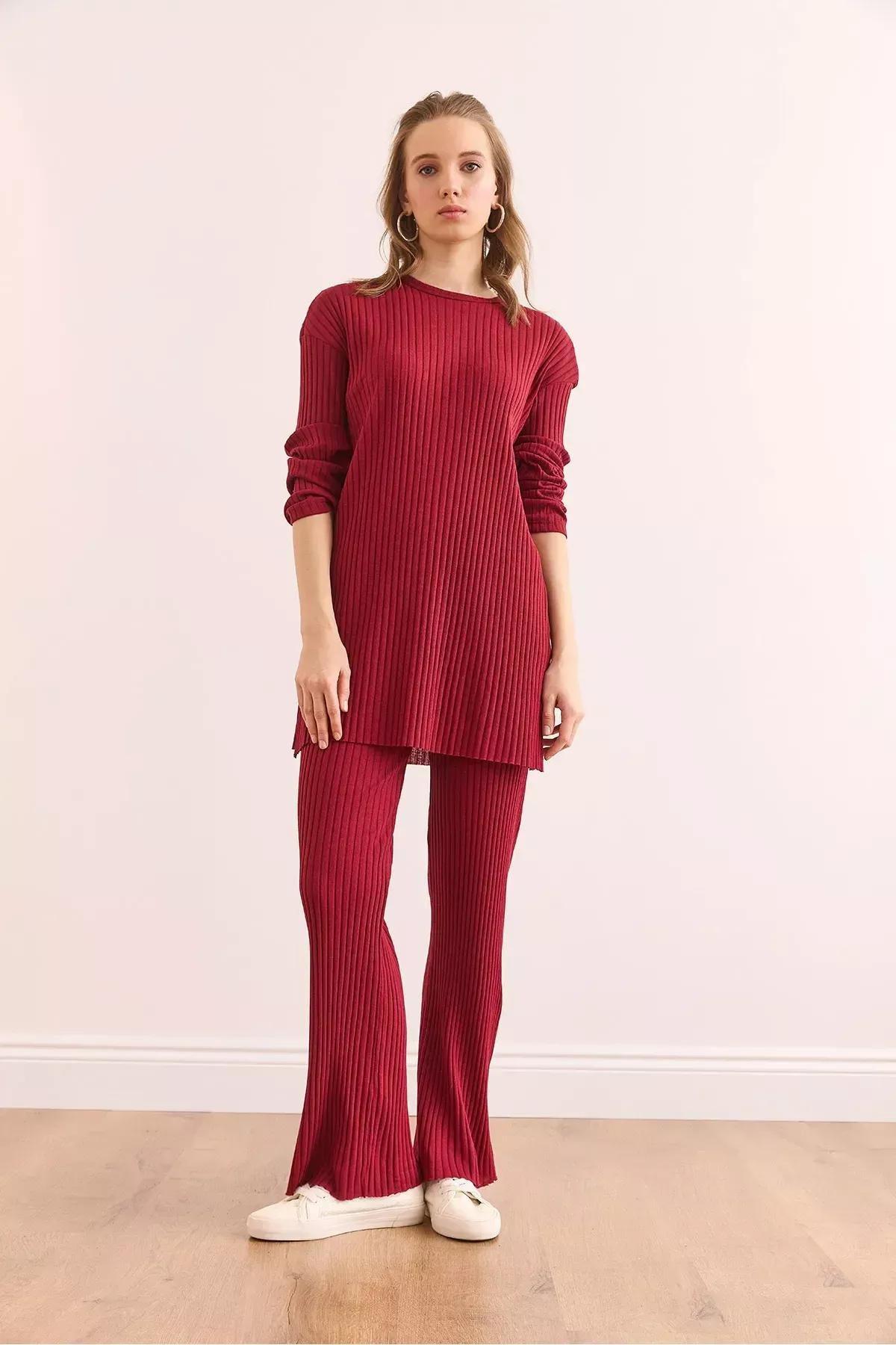 Red Palazzo Corduroy Co-Ord Set, Burgundy, large image number 1