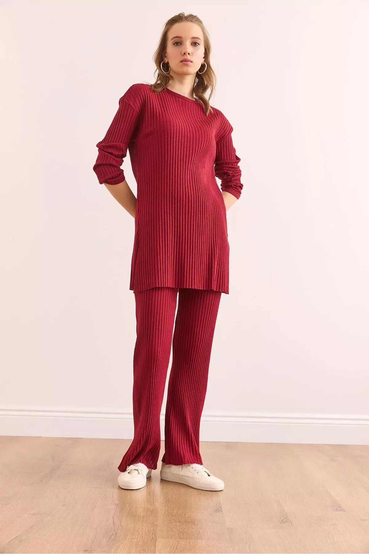 Red Palazzo Corduroy Co-Ord Set, Burgundy, large image number 2