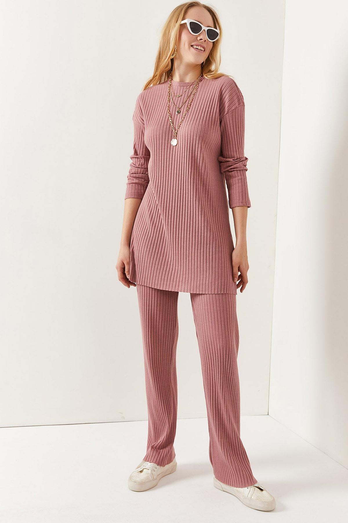 Pink Slit Ribbed Co-Ord Set, , large image number 0