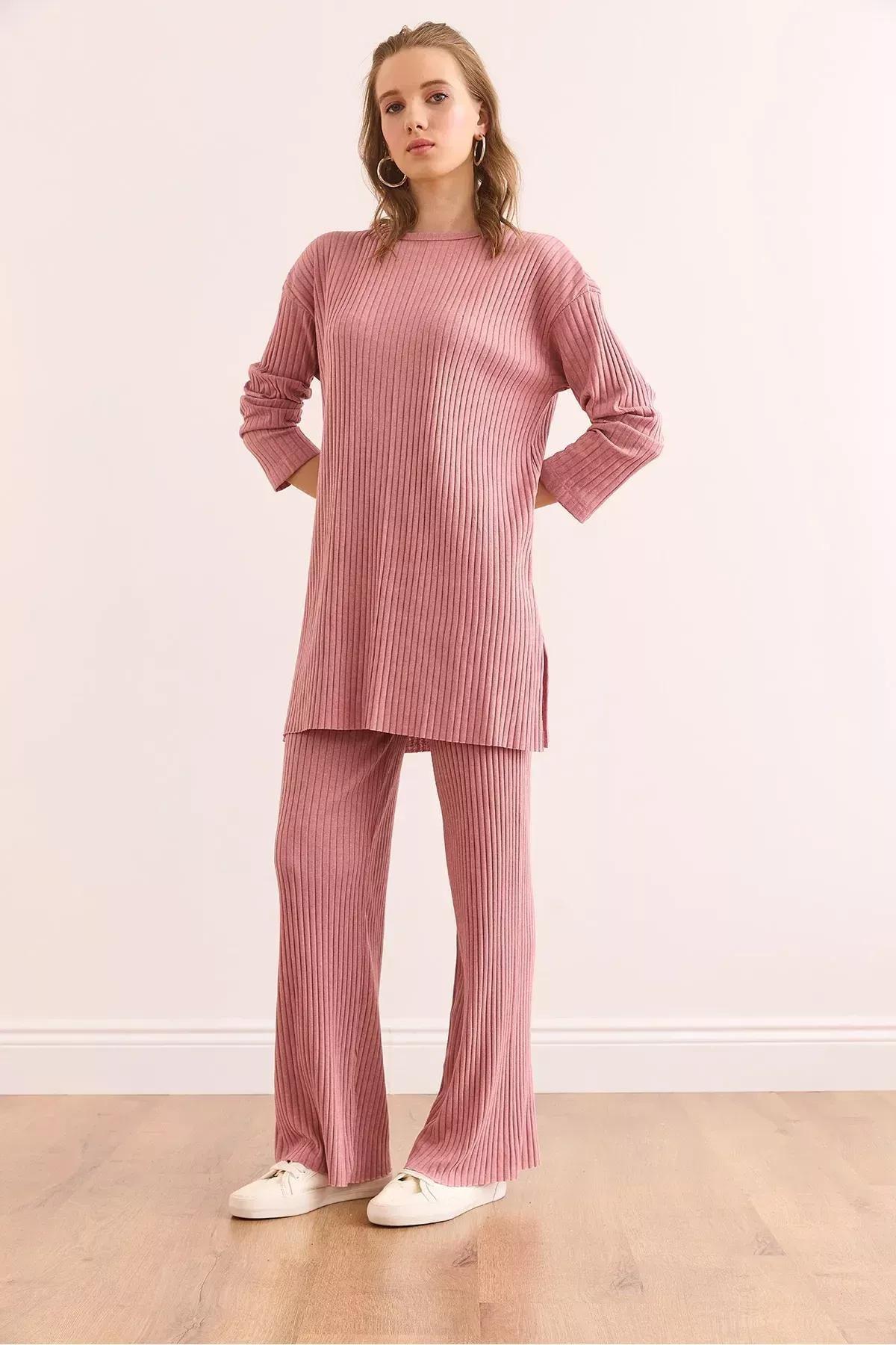 Pink Slit Ribbed Co-Ord Set, Dried rose, medium