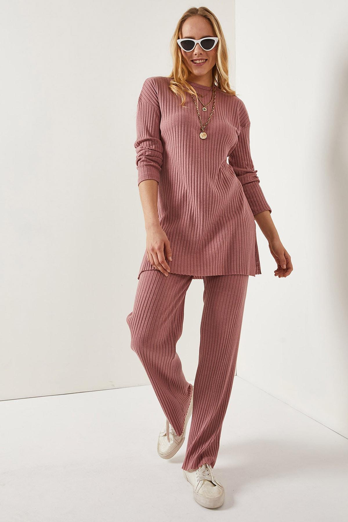 Pink Slit Ribbed Co-Ord Set, , large image number 3