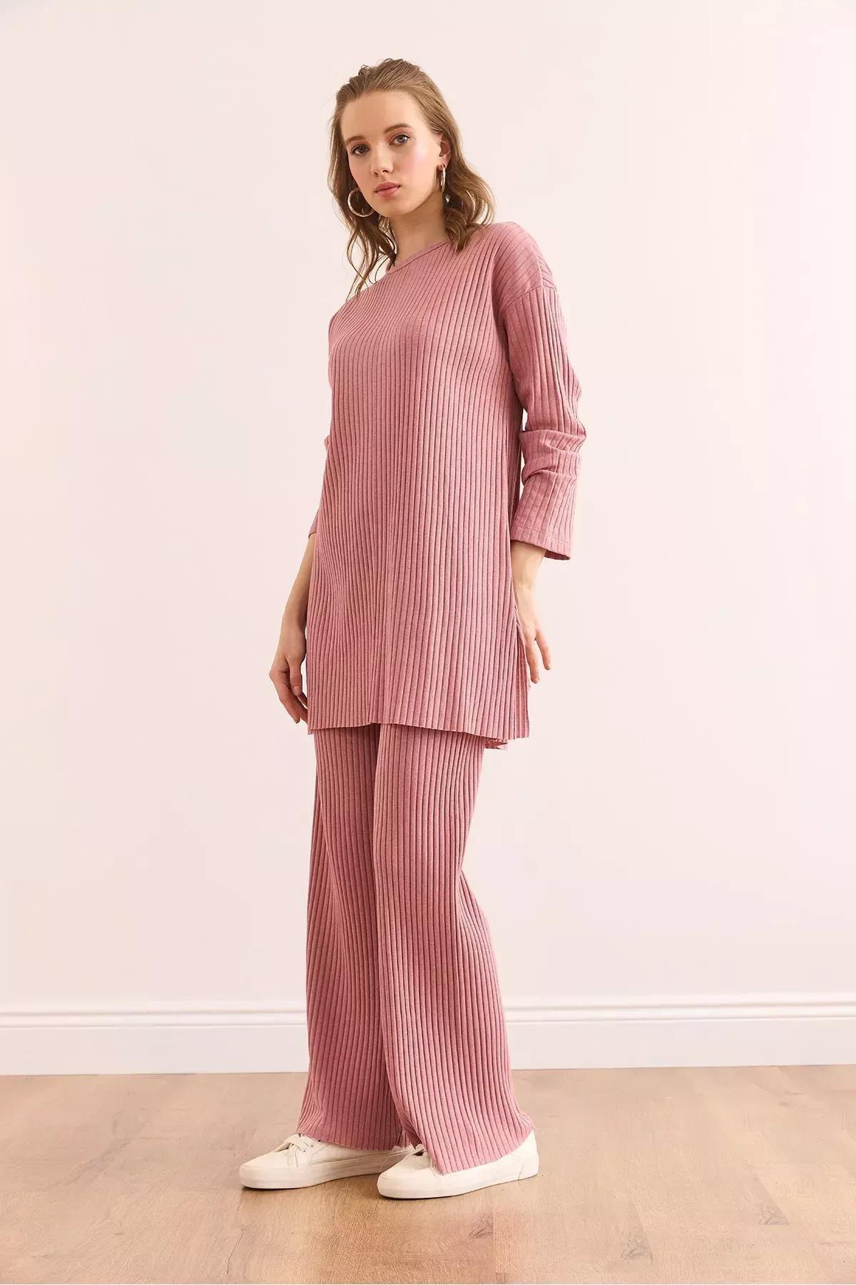 Pink Slit Ribbed Co-Ord Set, Dried rose, large image number 3