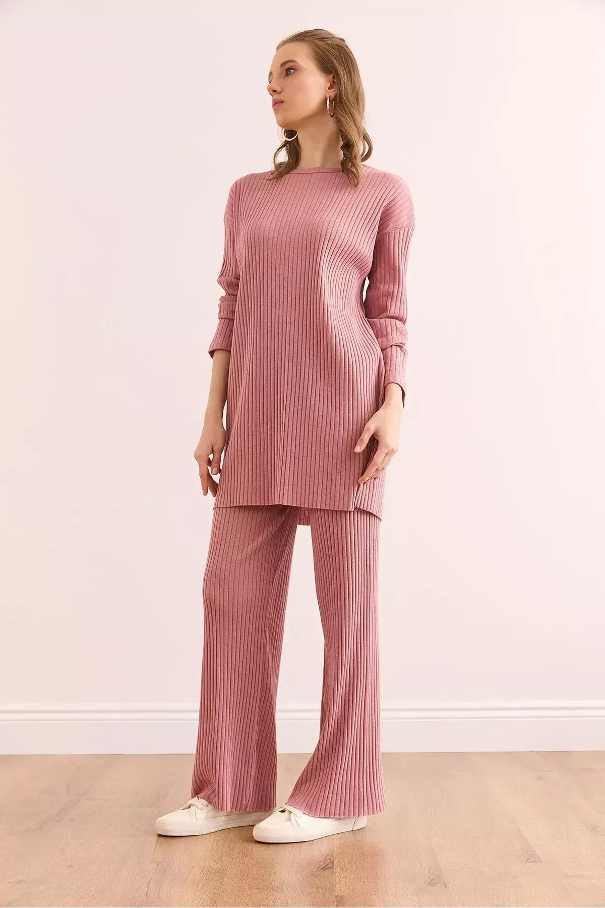 Pink Slit Ribbed Co-Ord Set, Dried rose, large image number 4