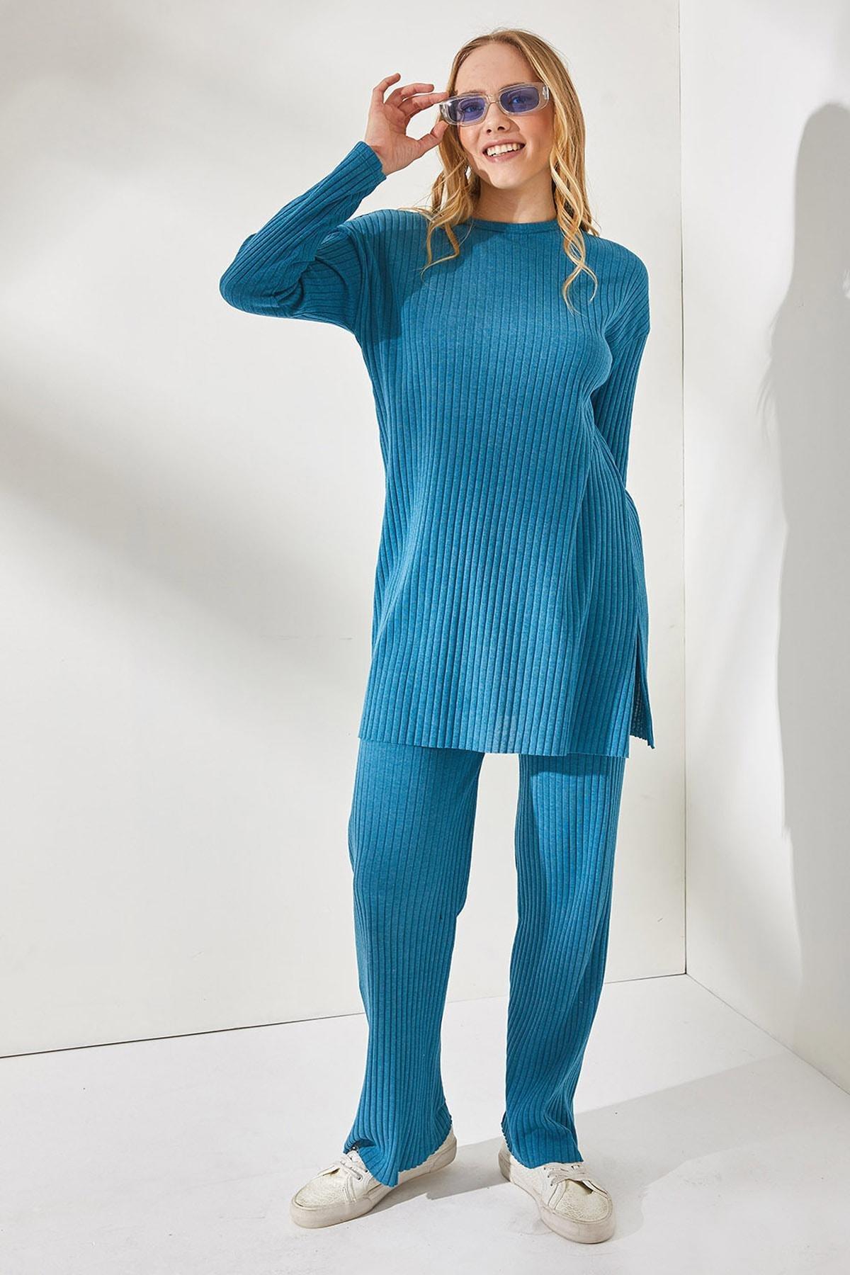 Navy Bottom Palazzo Corduroy Co-Ord Set, Indigo, medium