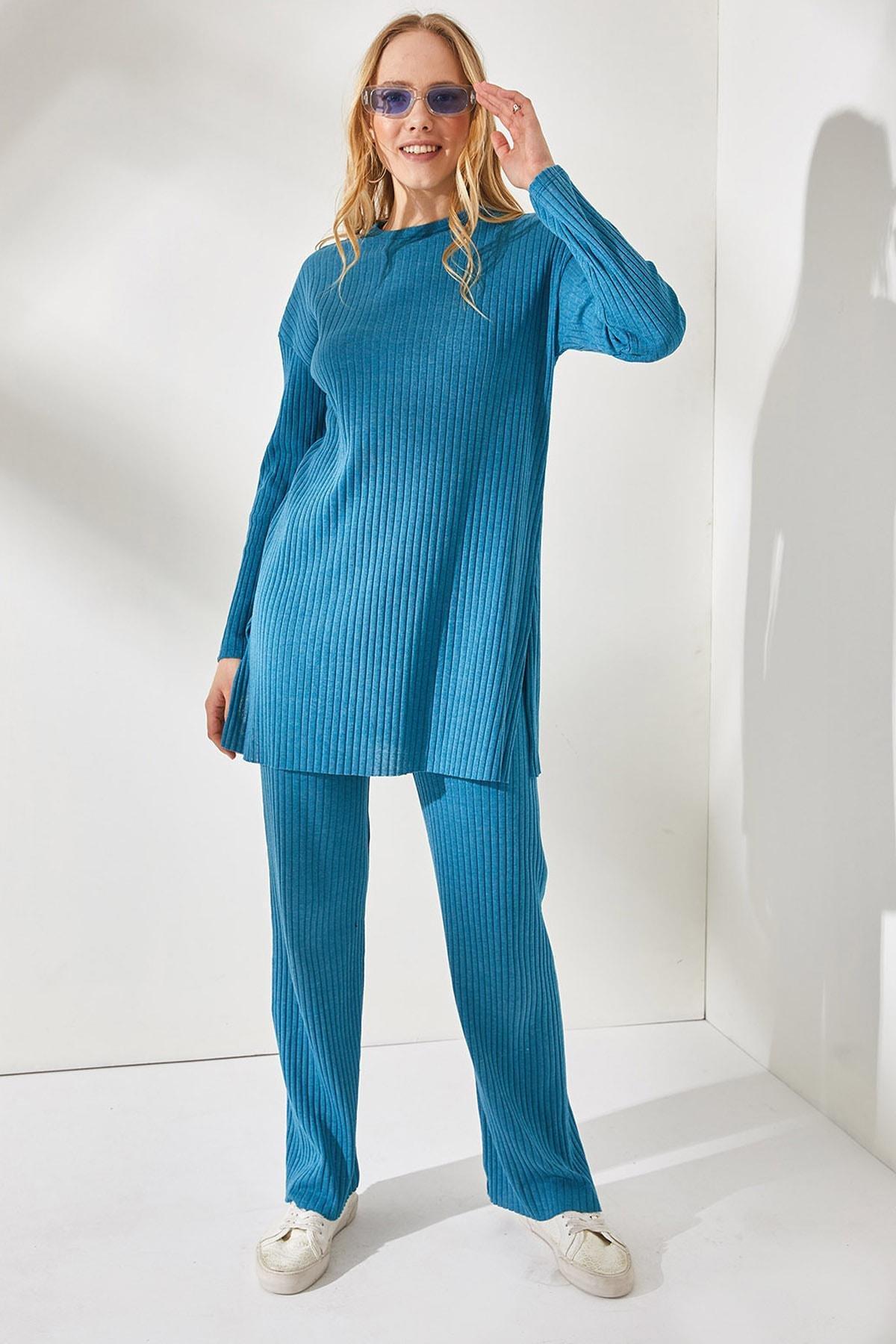 Navy Bottom Palazzo Corduroy Co-Ord Set, Indigo, large image number 2