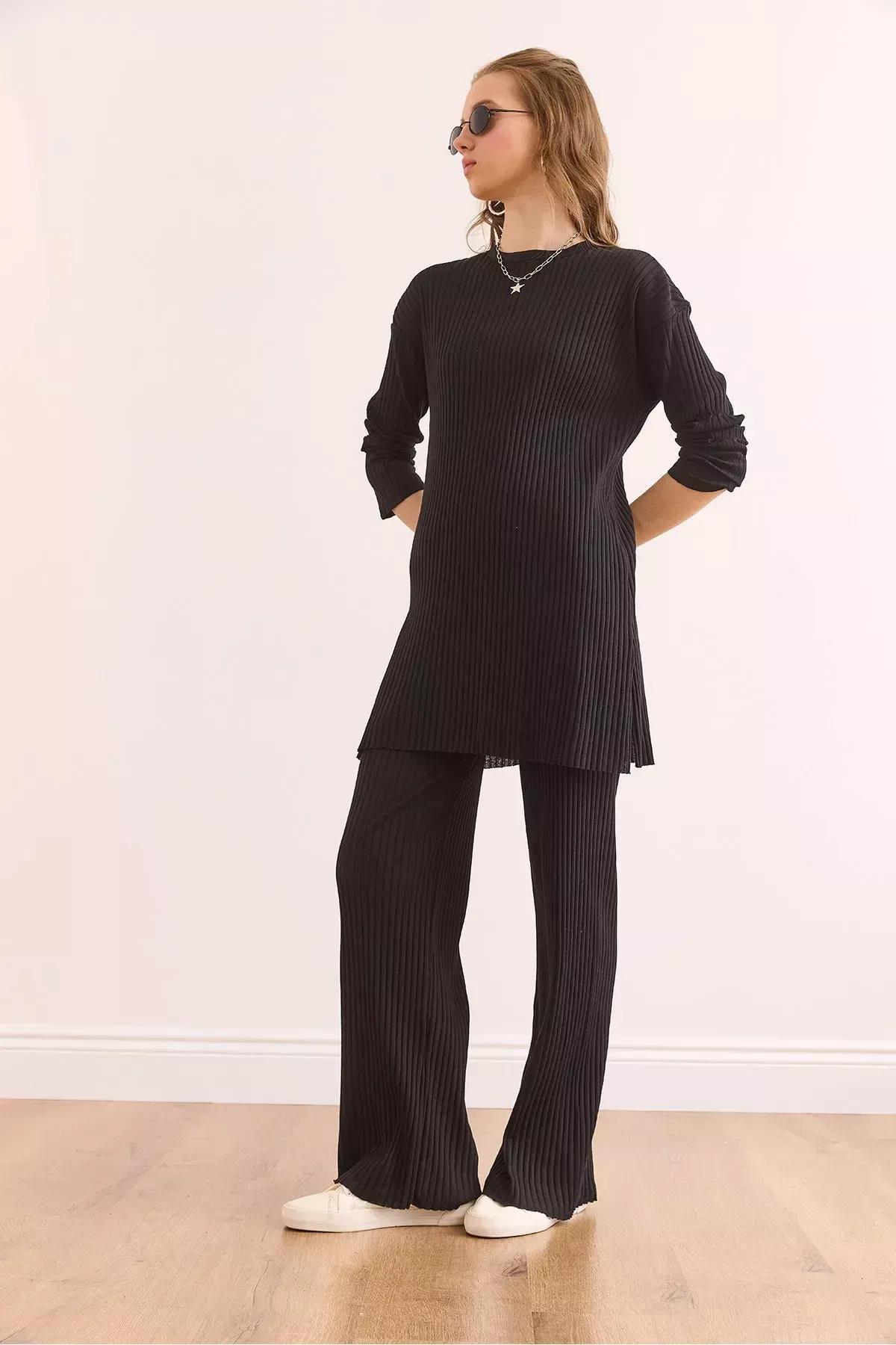 طقم متناسق بقصة مريحة، أسود, BLACK, large image number 1