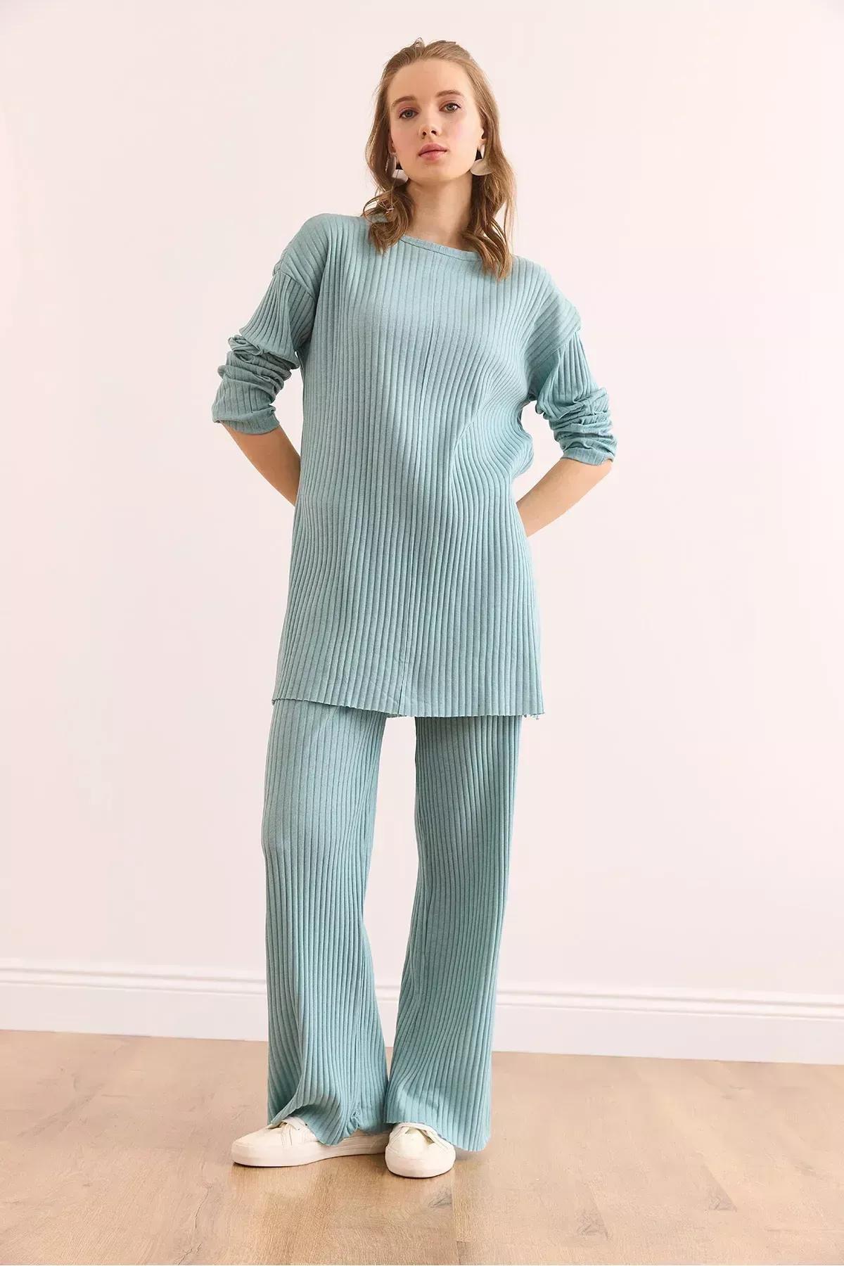 طقم متناسق كوردروي من بنطال بالازو، أخضر, MINT GREEN, large image number 1