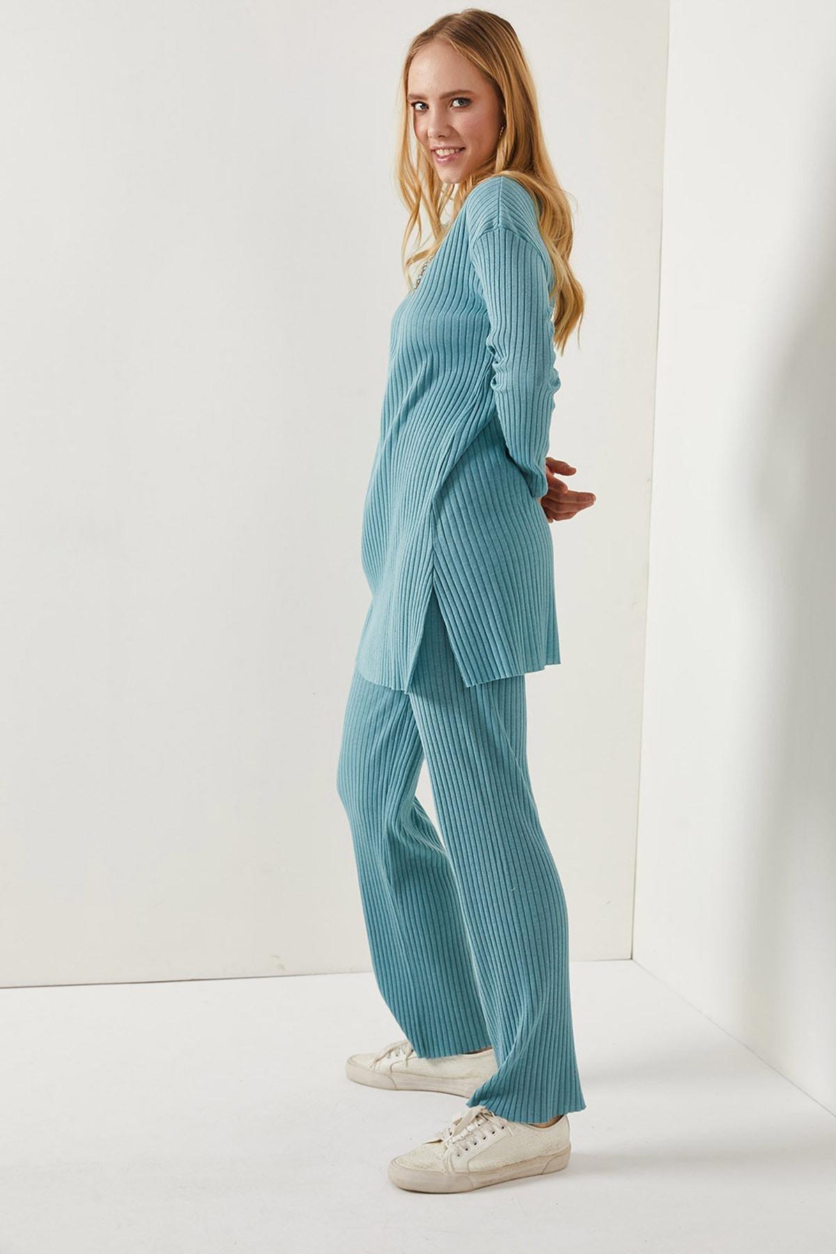 Green Slit Top Palazzo Corduroy Co-Ord Set, , large image number 2