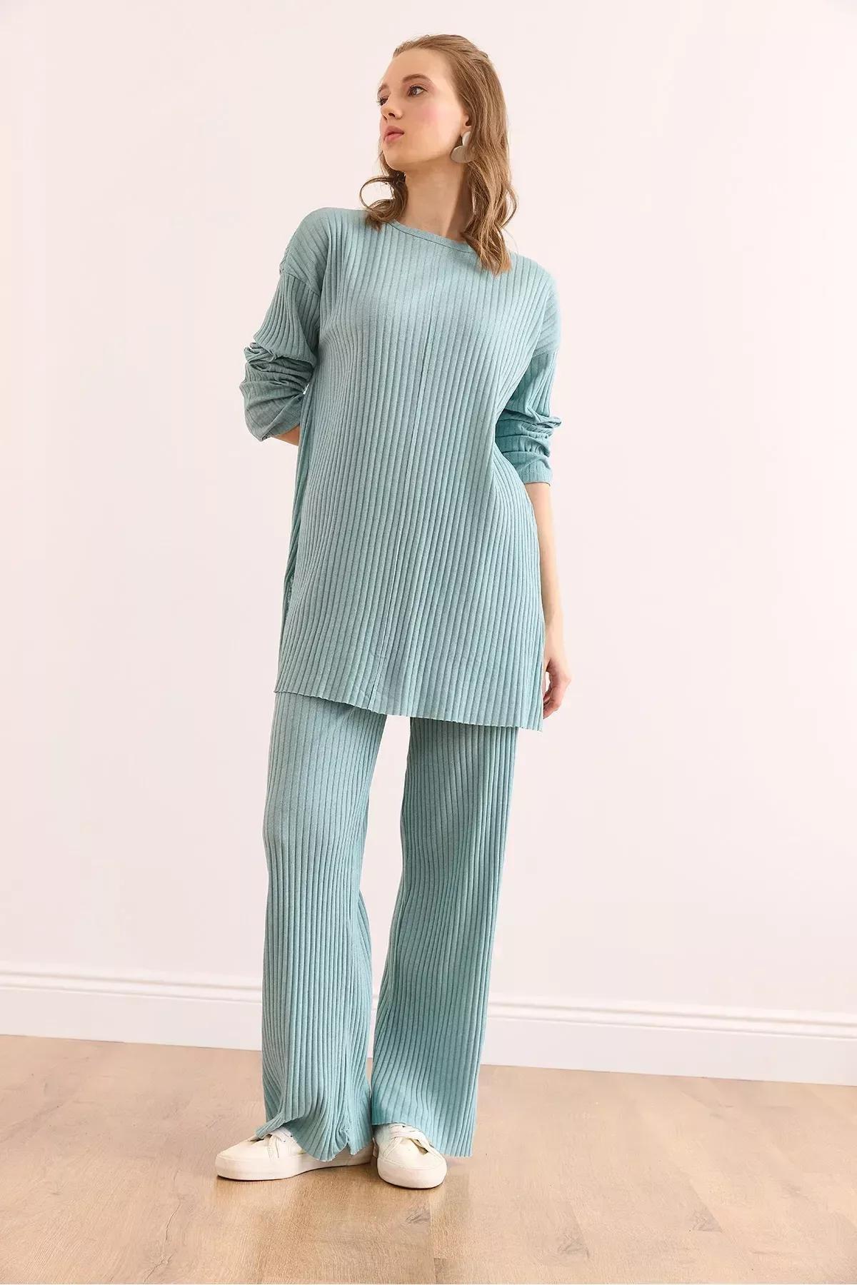 طقم متناسق كوردروي من بنطال بالازو، أخضر, MINT GREEN, large image number 3