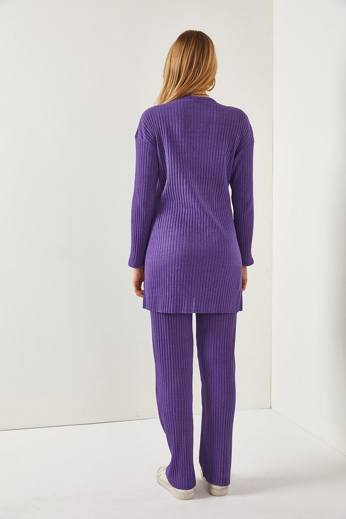 Purple Slit Detailed Palazzo Corduroy Co-Ord Set, Purple, large image number 4