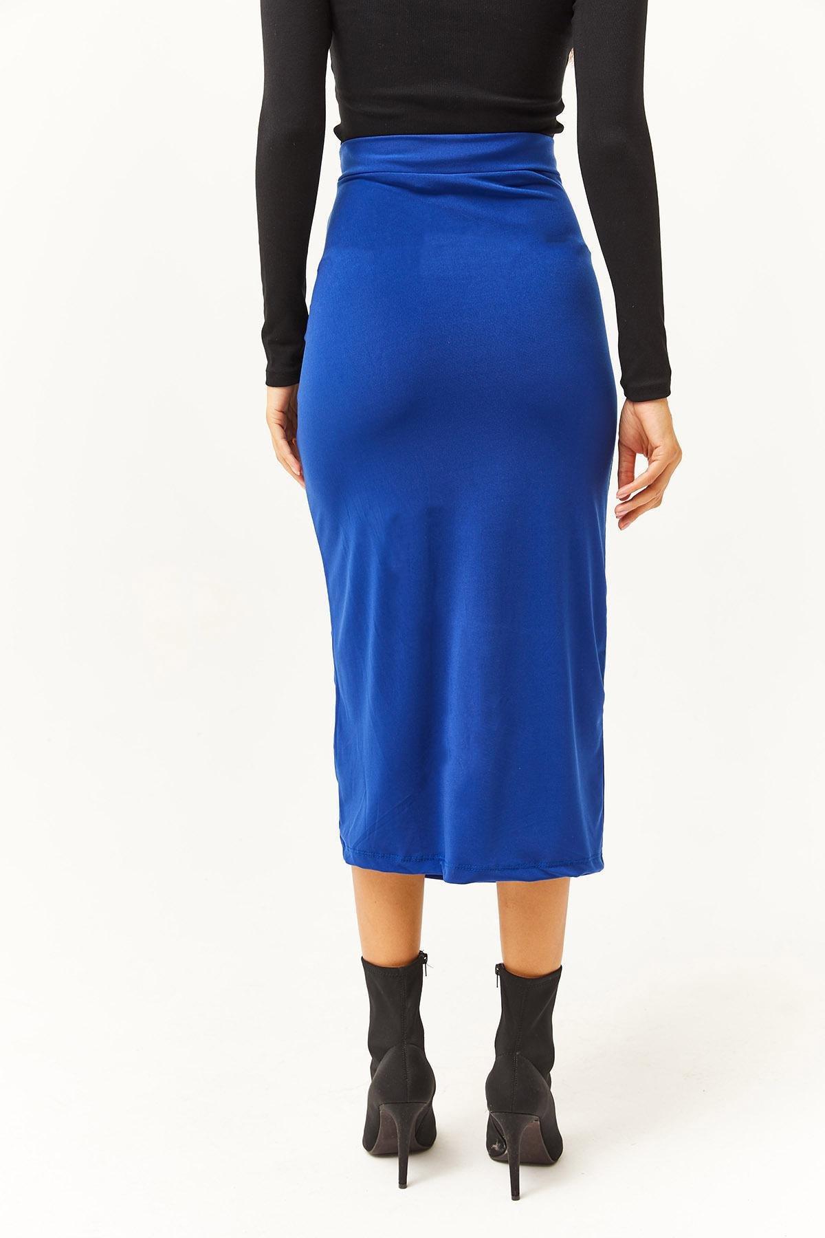Blue Slit Draped Midi Skirt, C101_4432, large image number 4
