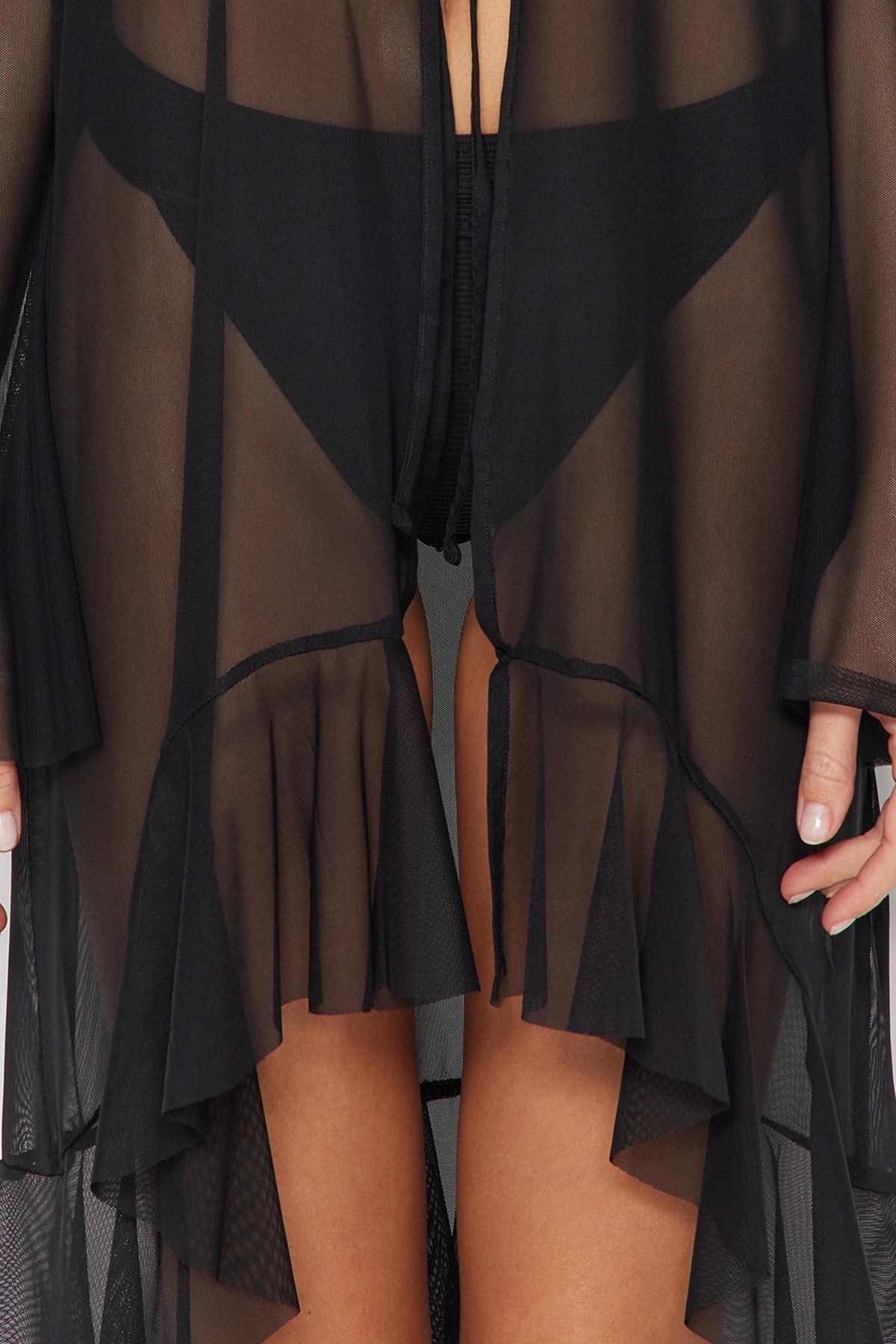 Trendyol - Black V-Neck Relaxed Kimono