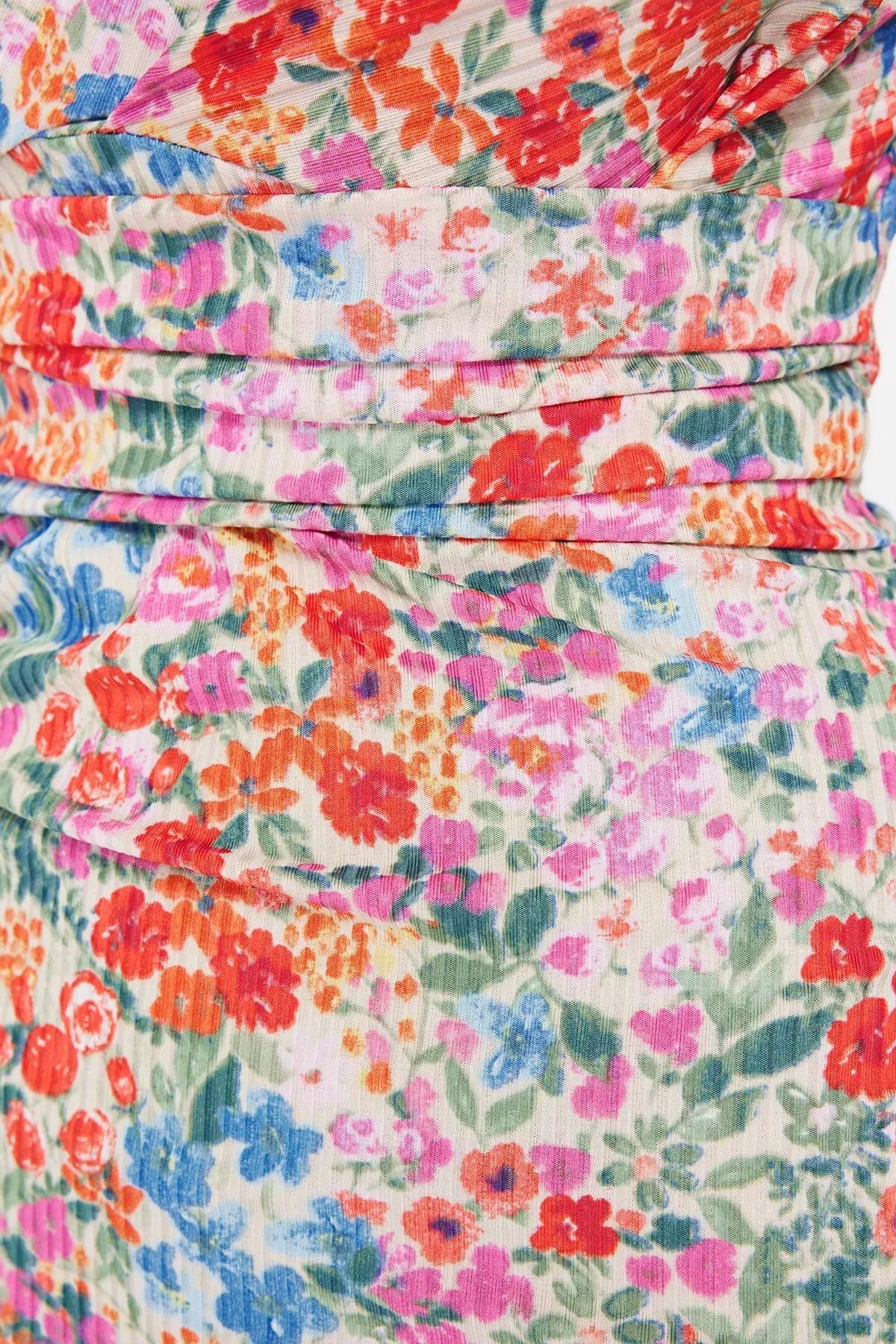 Multicolour One-Shoulder Gathered Pencil Dress, C101_1704, large image number 4
