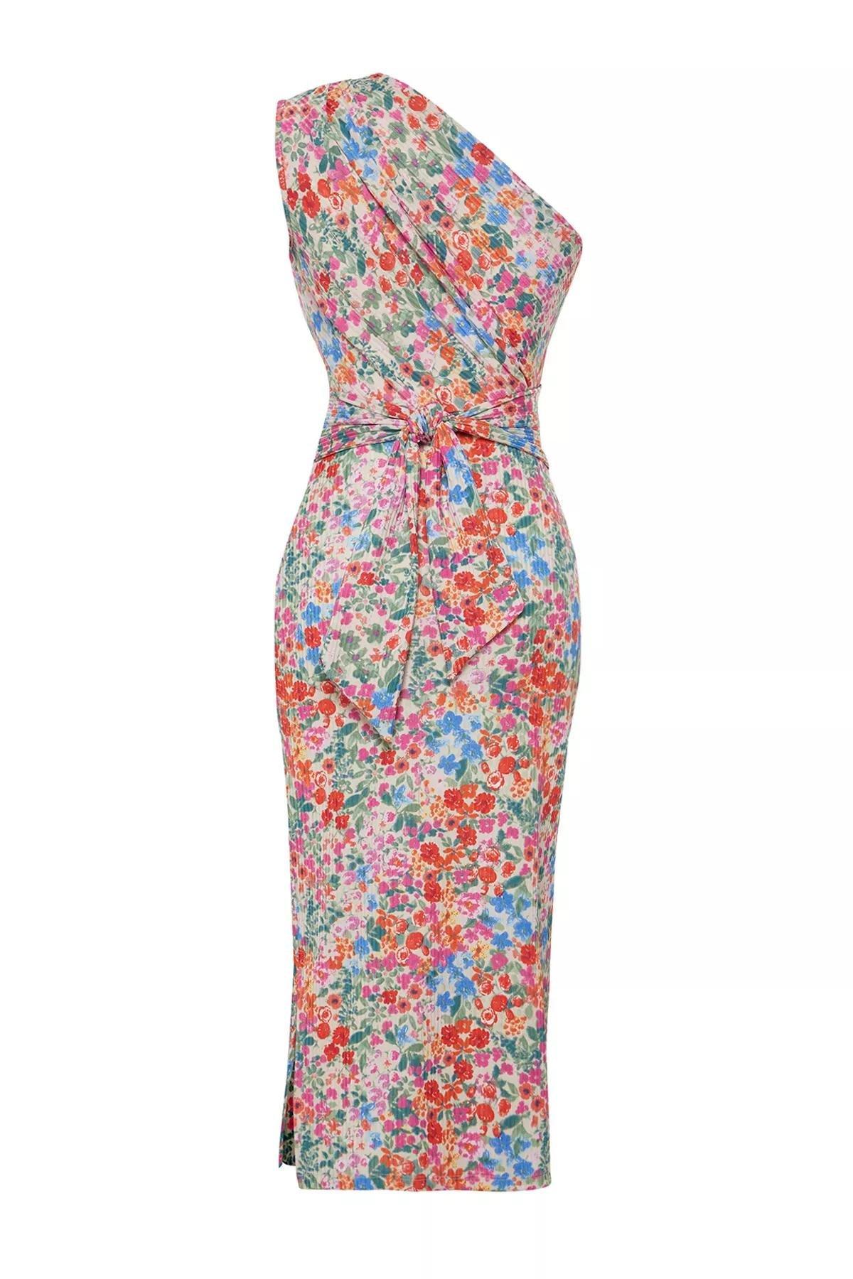 Multicolour One-Shoulder Gathered Pencil Dress, C101_1704, large image number 8