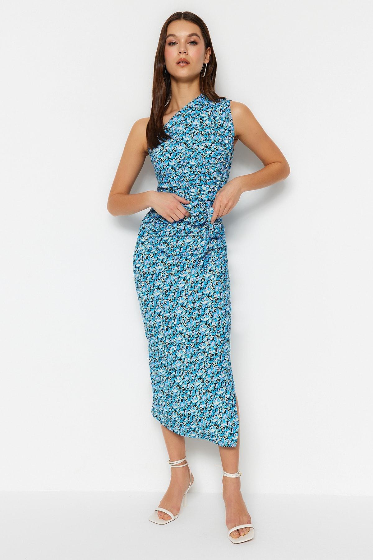 Blue Floral Bodycon Dress, , large image number 0