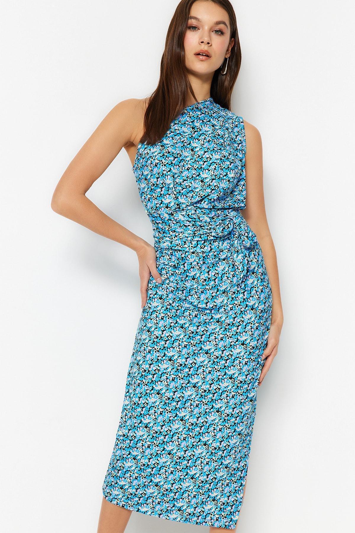 Trendyol - Blue Floral Bodycon Dress