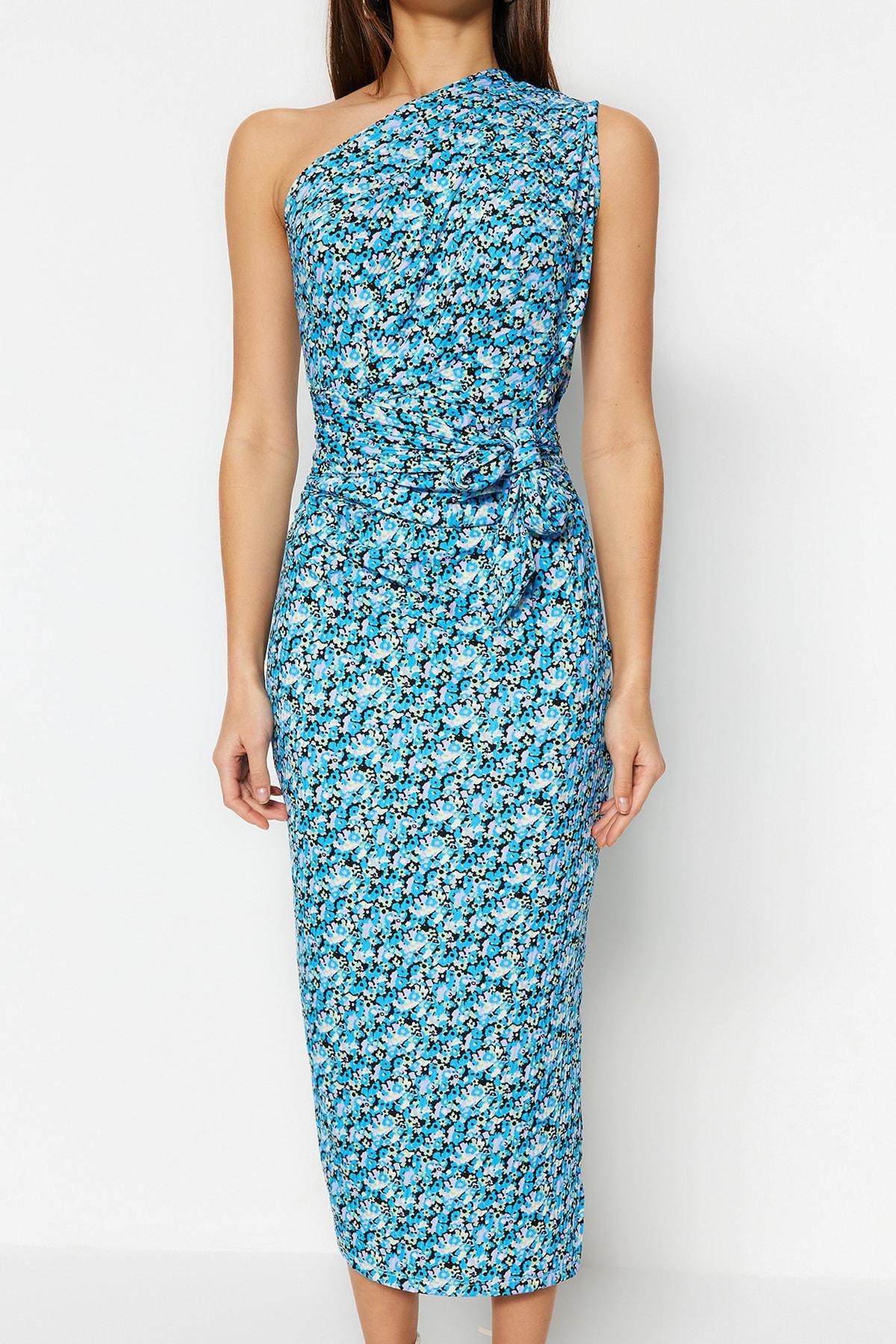 Blue Floral Bodycon Dress, , large image number 4