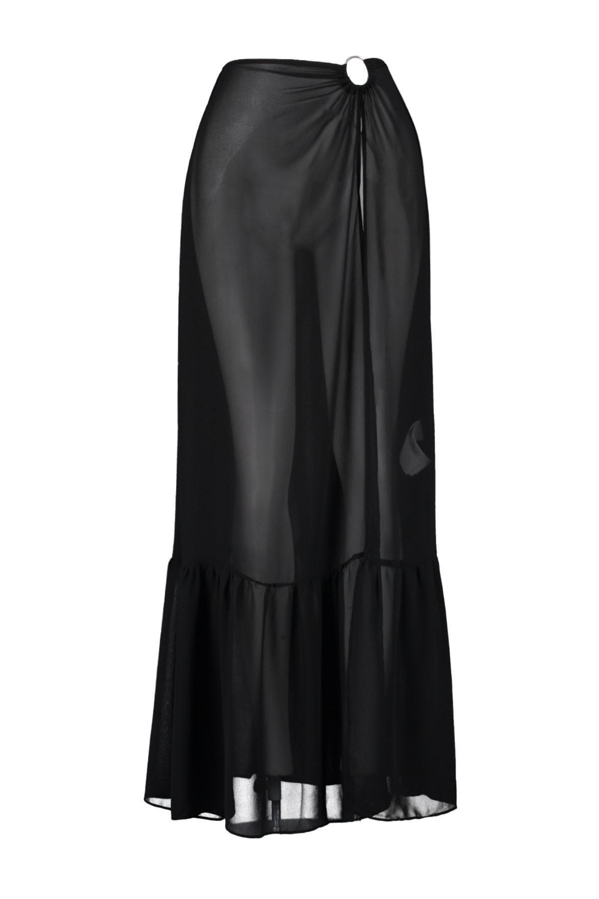 Black Ruffle Hem Maxi Skirt, , large image number 5
