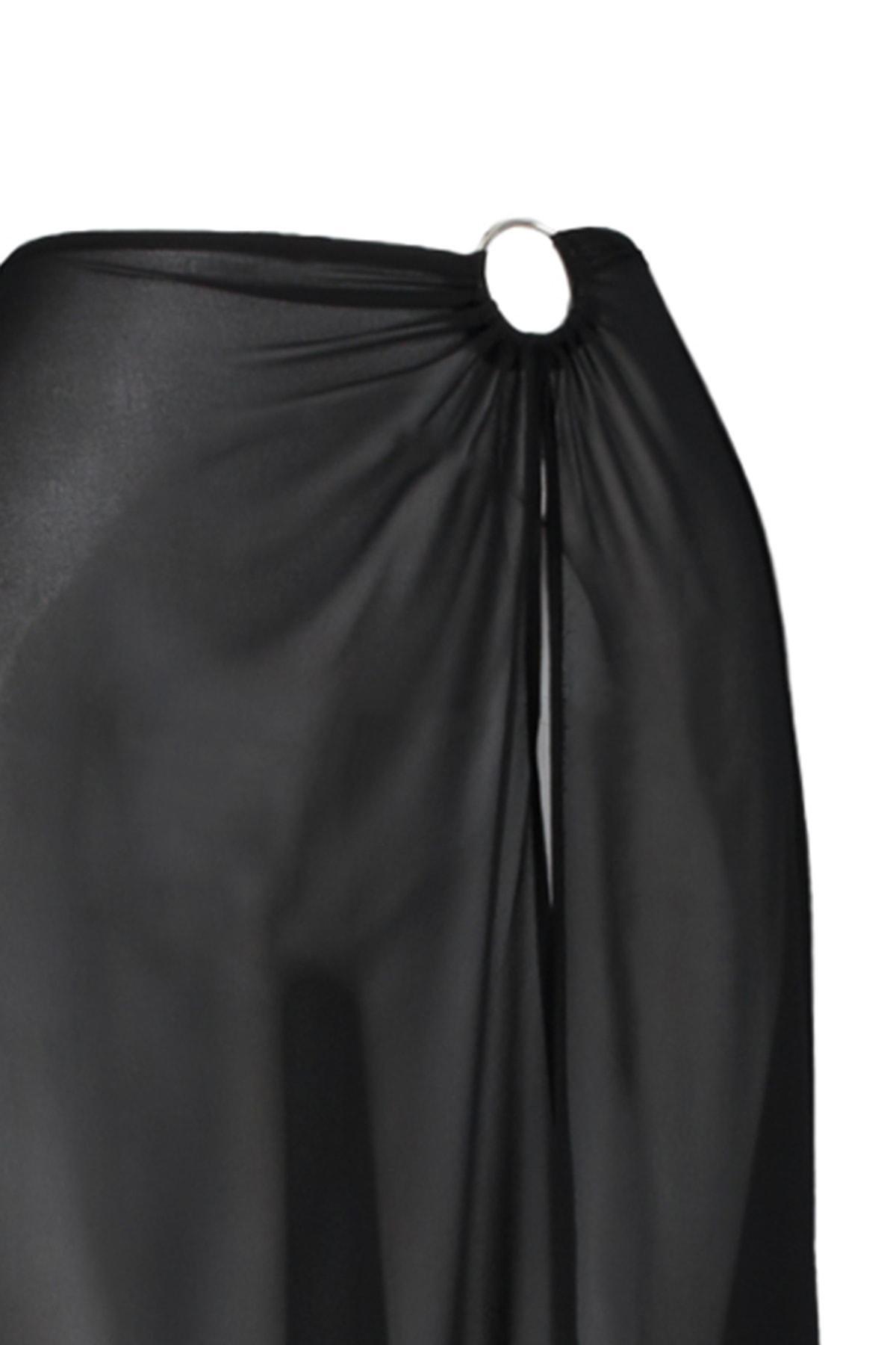 Black Ruffle Hem Maxi Skirt, , large image number 6