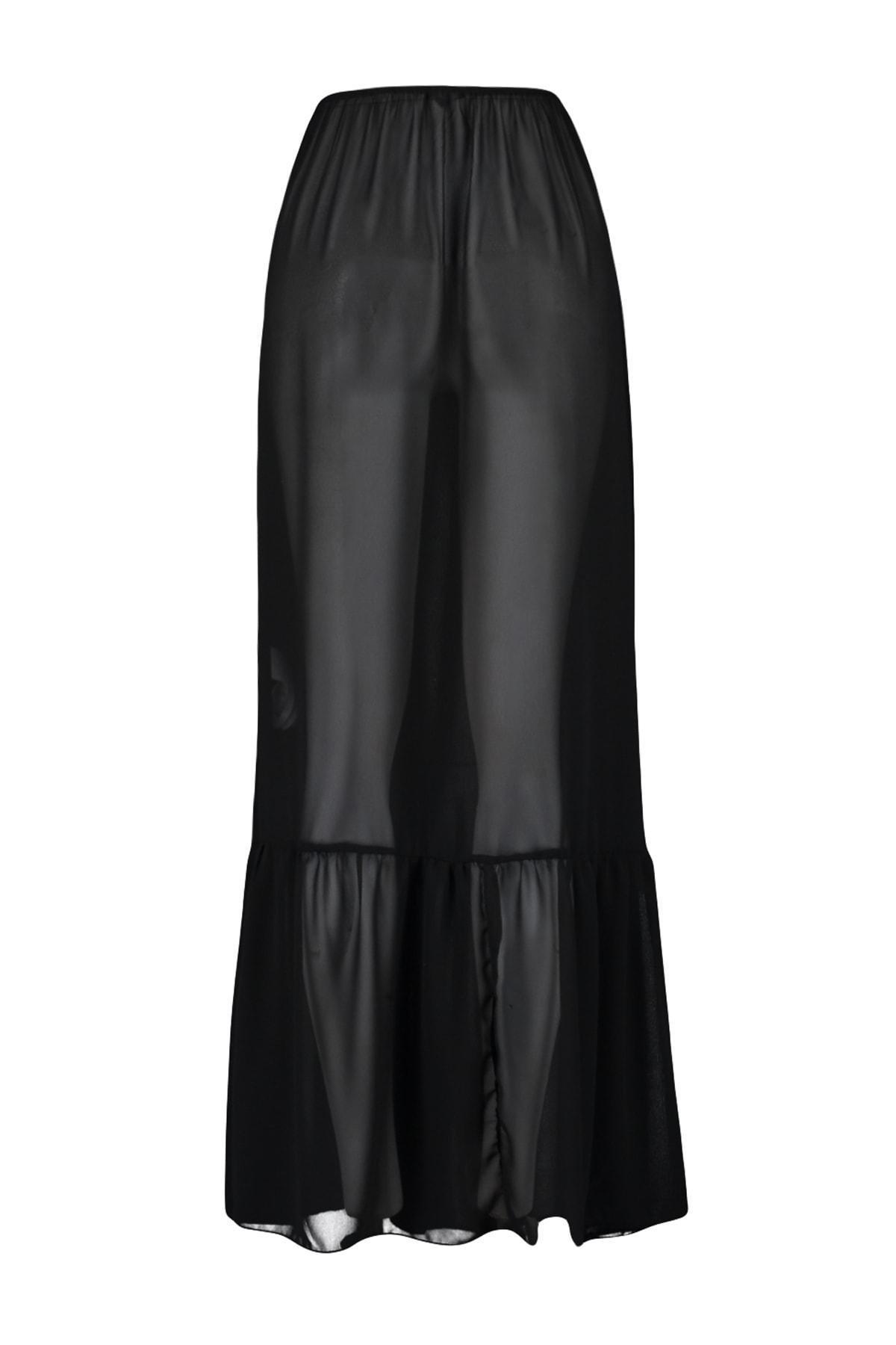 Black Ruffle Hem Maxi Skirt, , large image number 7