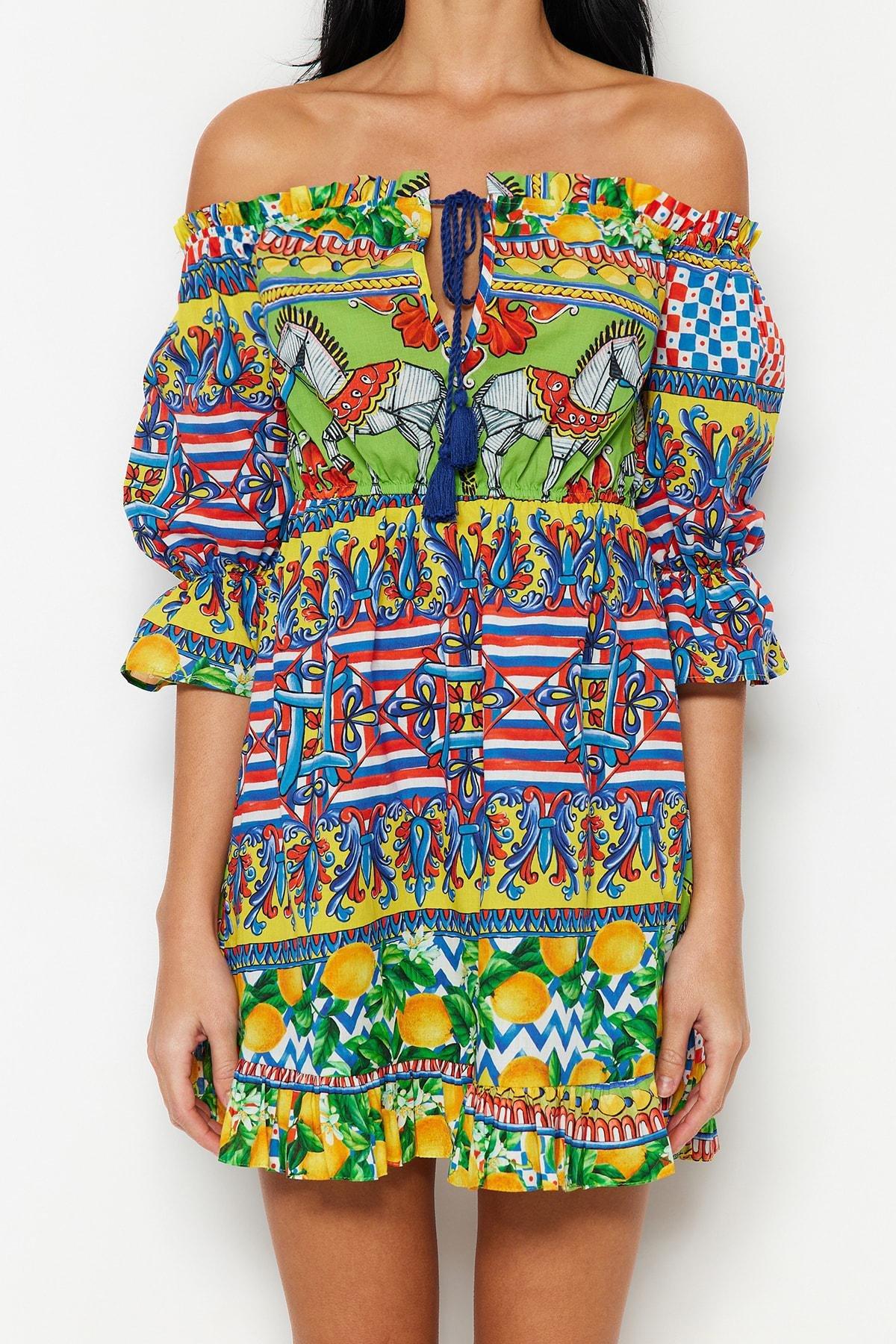 Multicolour Strapless Smock Dress, , large image number 0