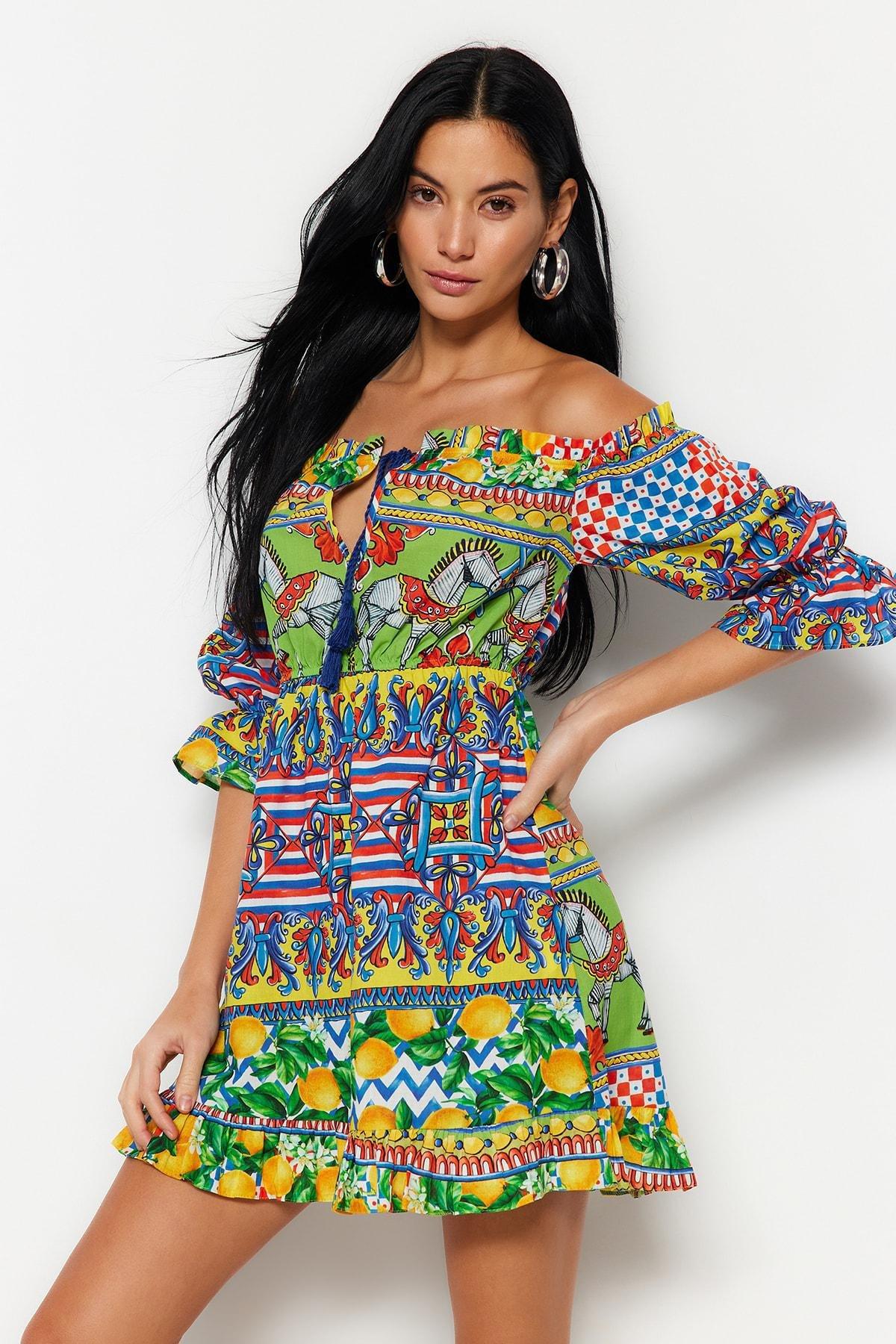 Multicolour Strapless Smock Dress, , large image number 1