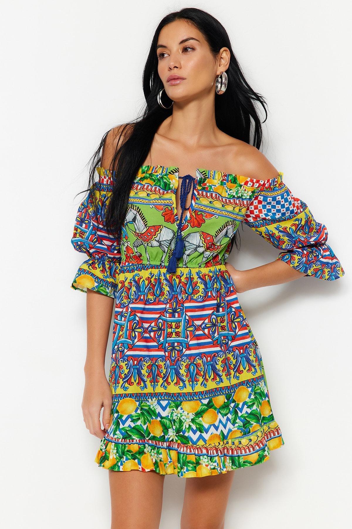 Multicolour Strapless Smock Dress, , large image number 3