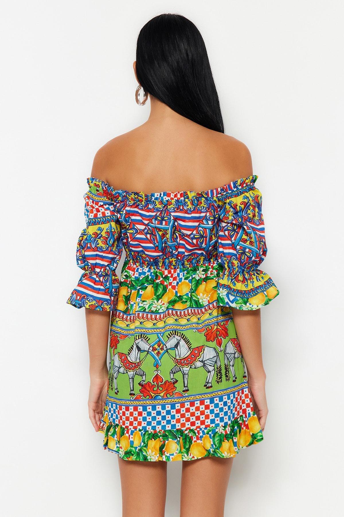 Multicolour Strapless Smock Dress, , large image number 4