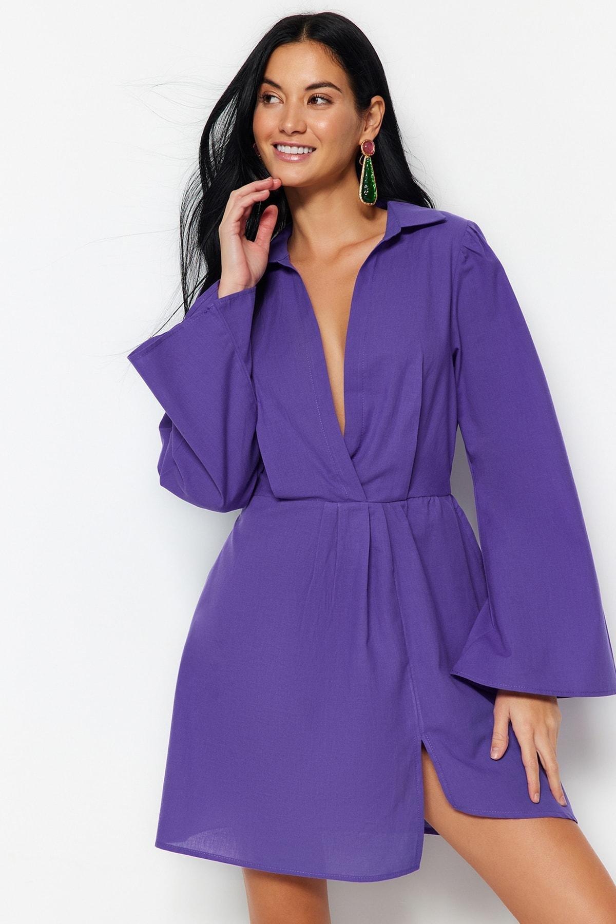 Trendyol - Purple V-Neck Shirt Dress