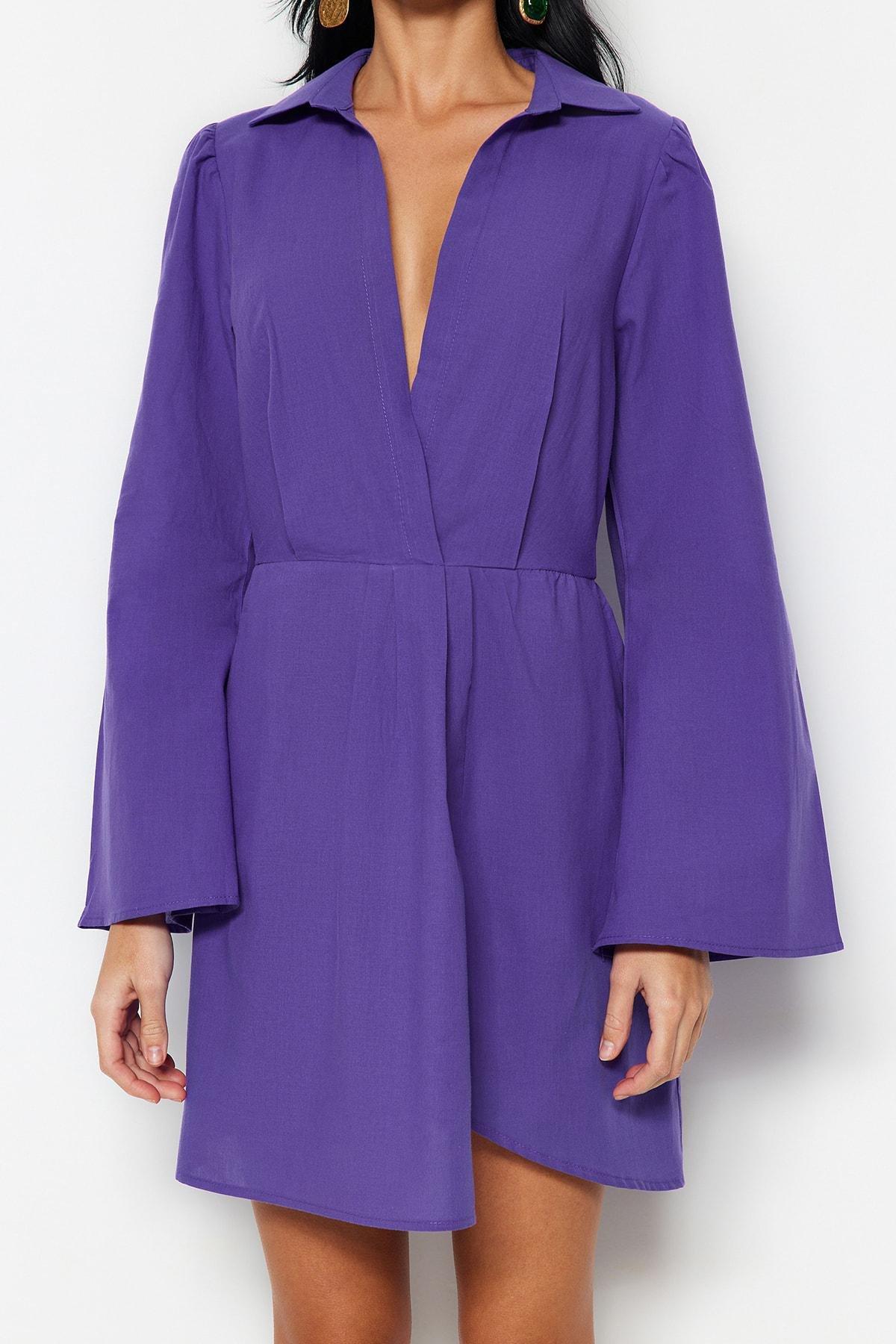 Trendyol - Purple V-Neck Shirt Dress