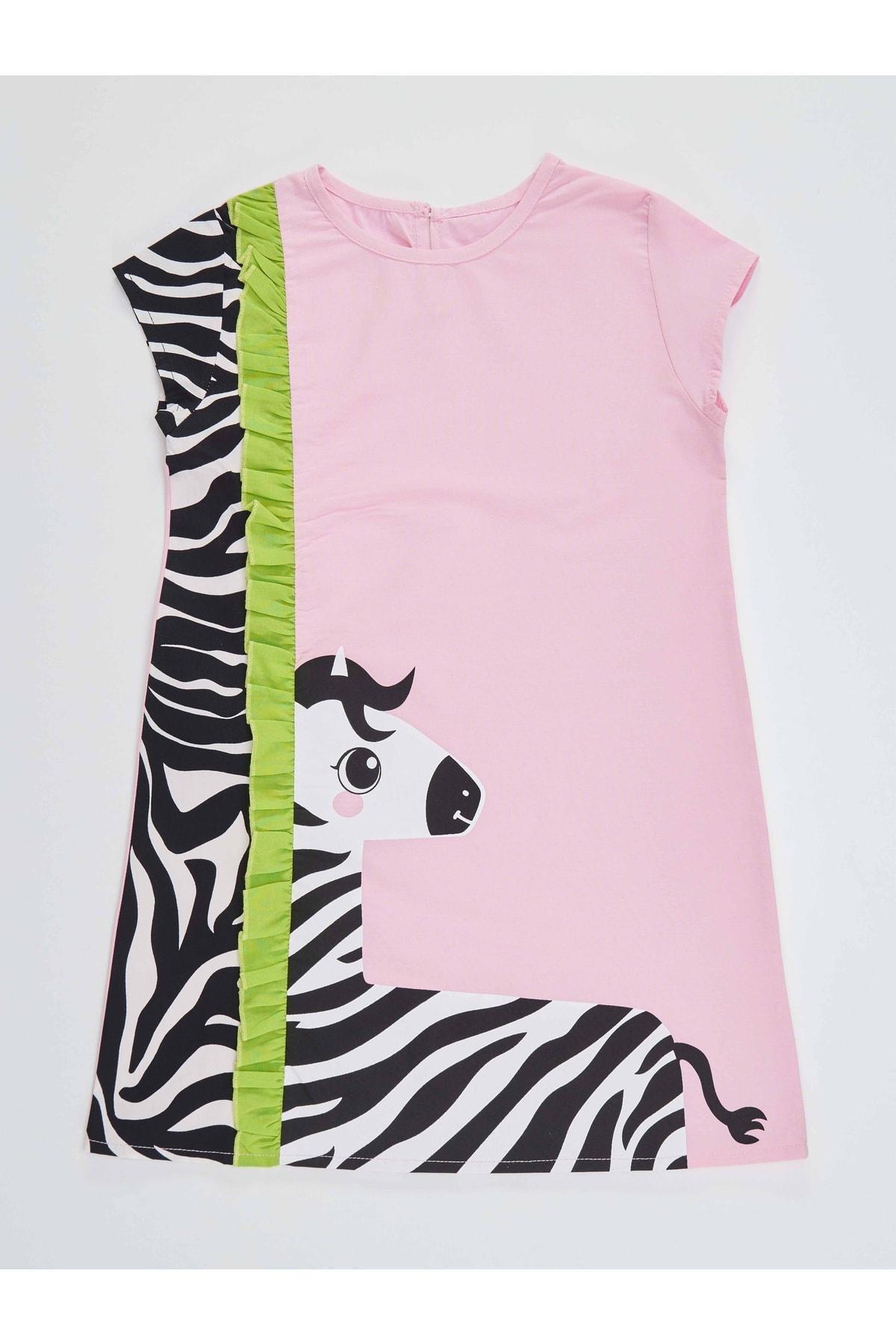 Denokids - Pink Ruffled Patterned Dress, Kids Girls
