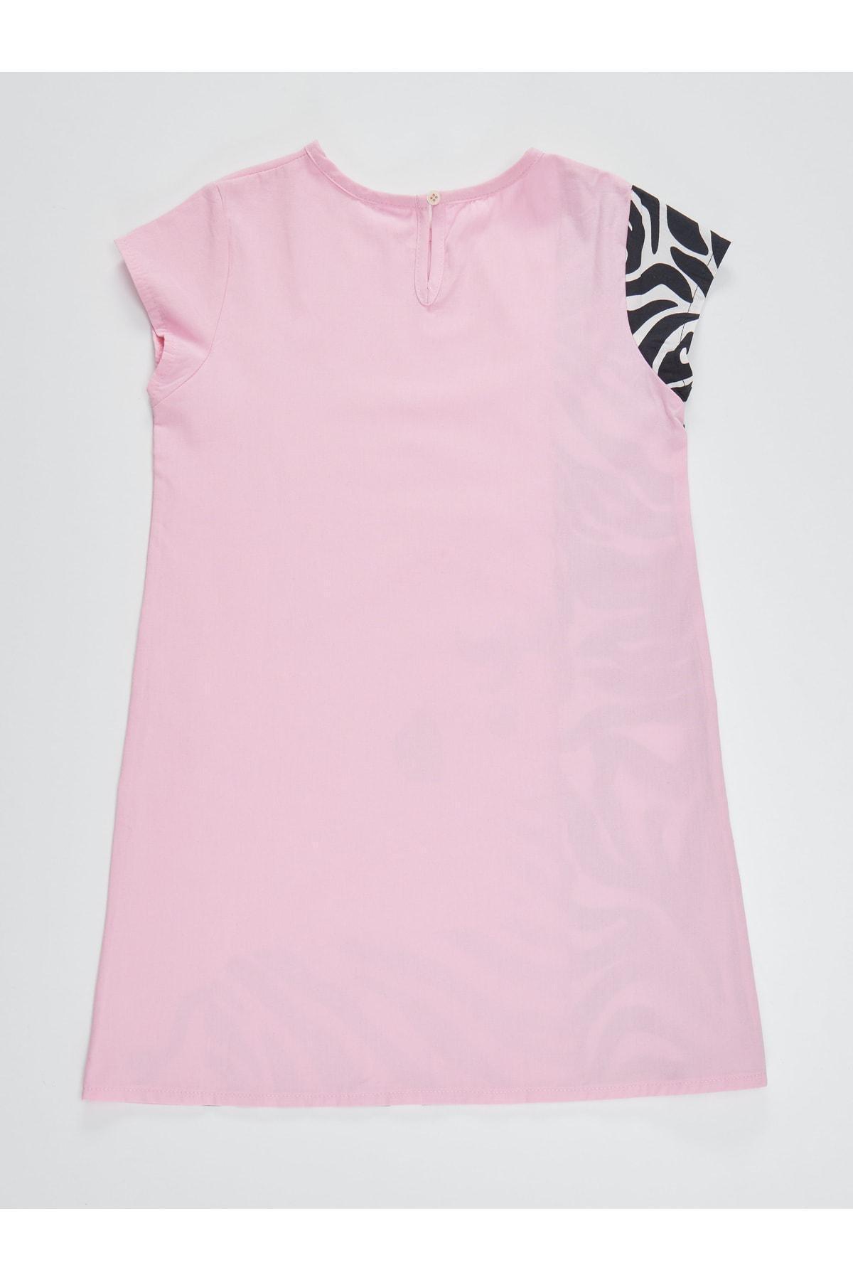 Denokids - Pink Ruffled Patterned Dress, Kids Girls