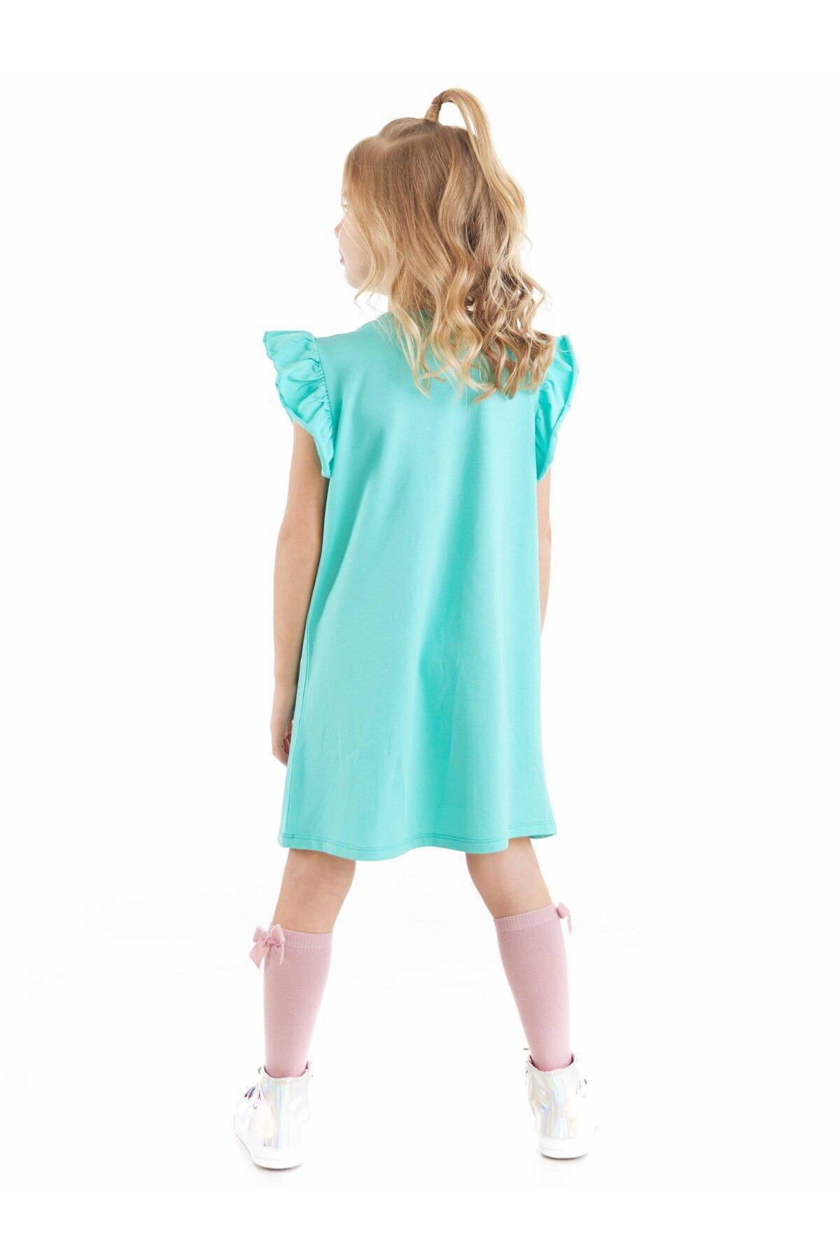 Denokids - Green Crew Neck Printed Dress