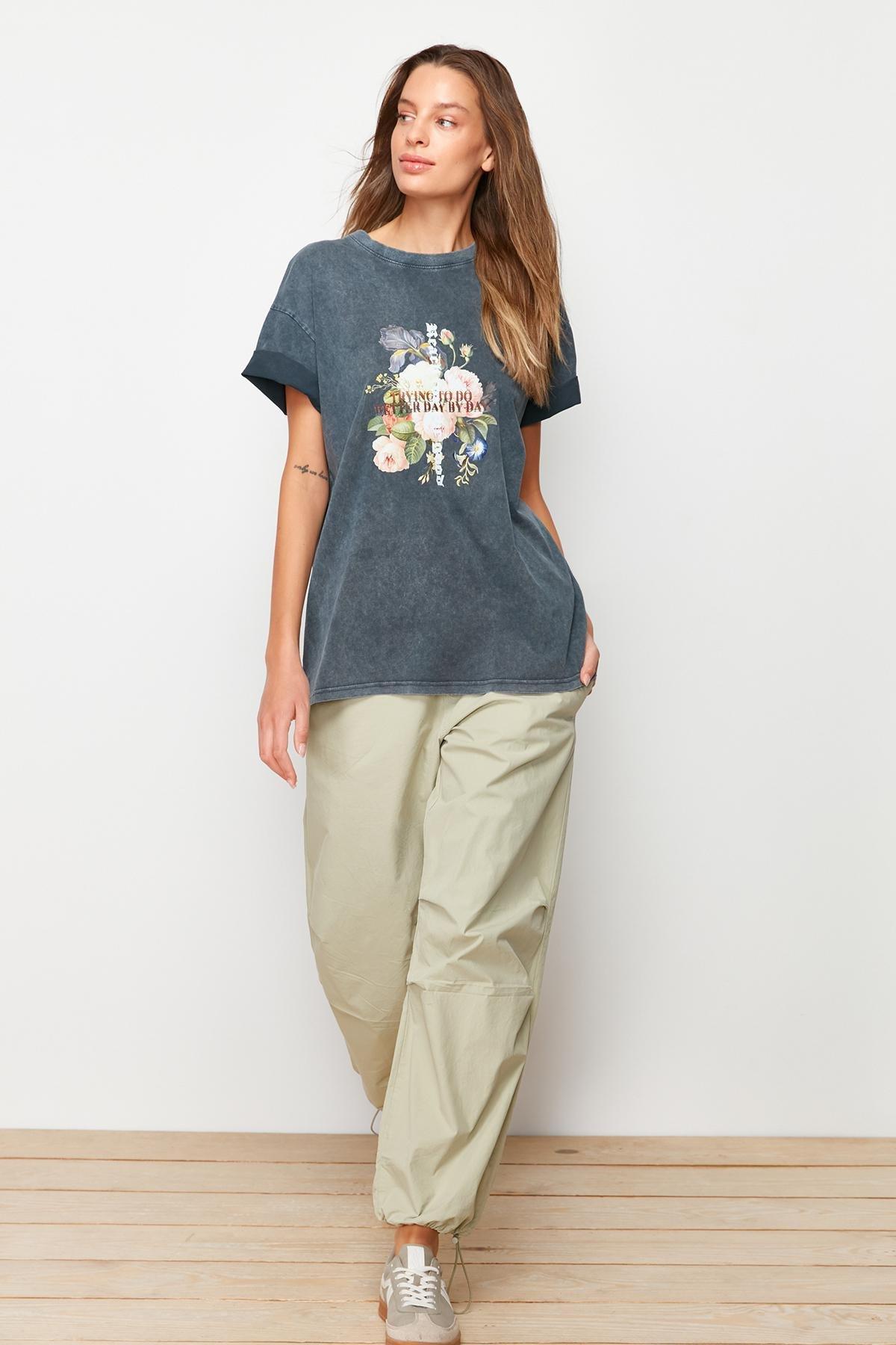 Black Crew Neck Boyfriend T-Shirt, , large image number 0