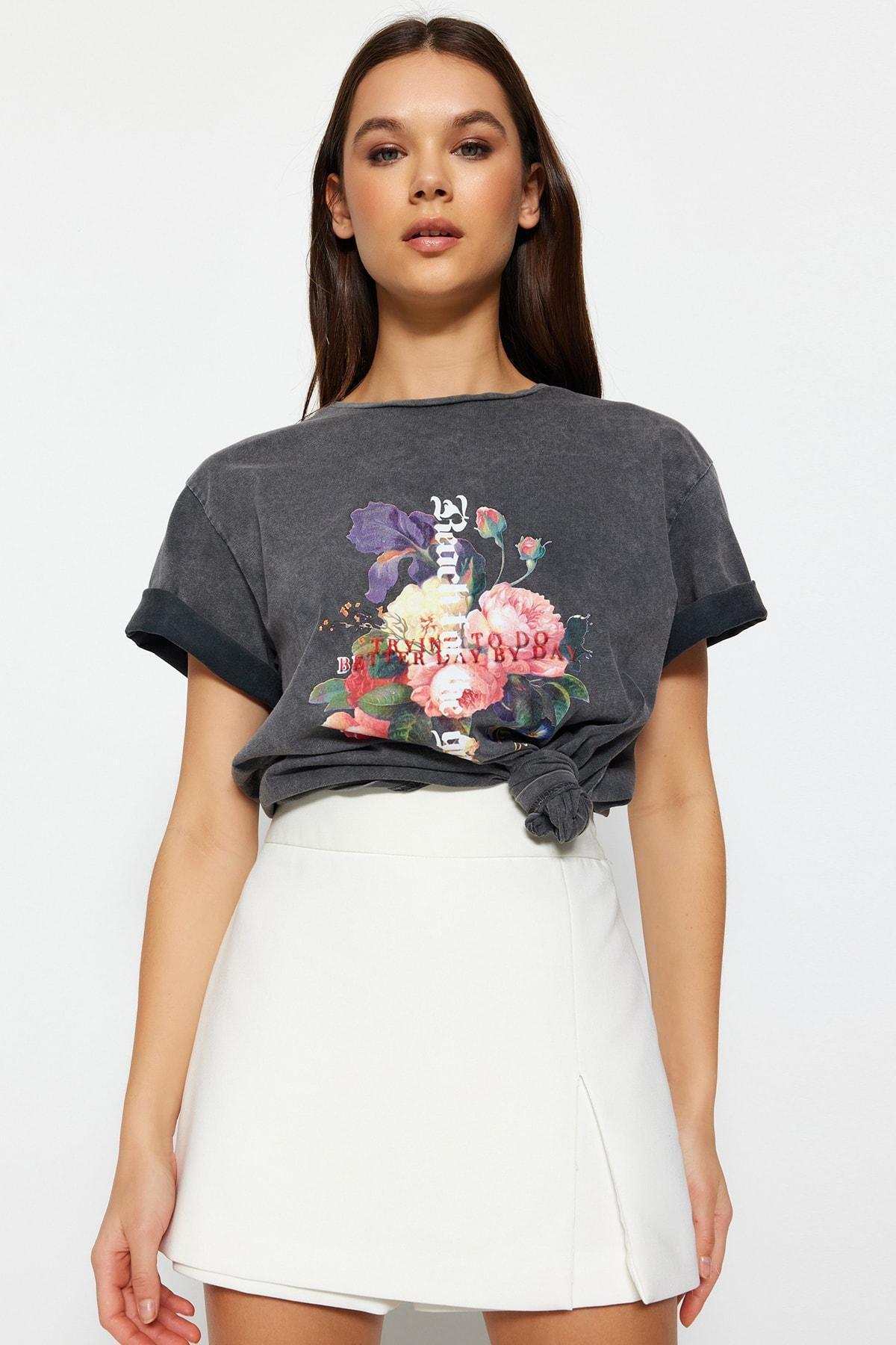 Black Crew Neck Boyfriend T-Shirt, , large image number 3